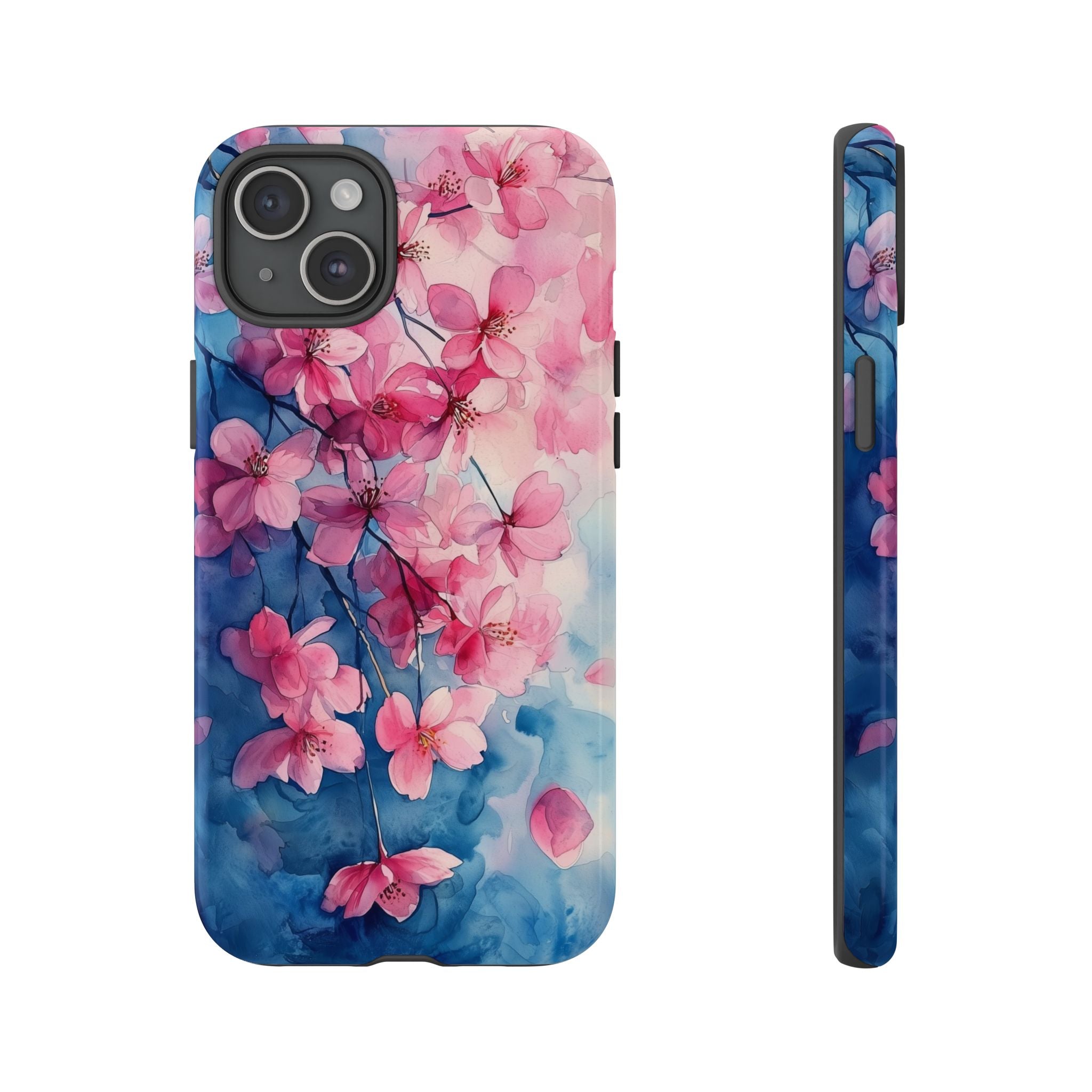 Floral Cherry Blossom iPhone Case | Pink Blue Watercolour