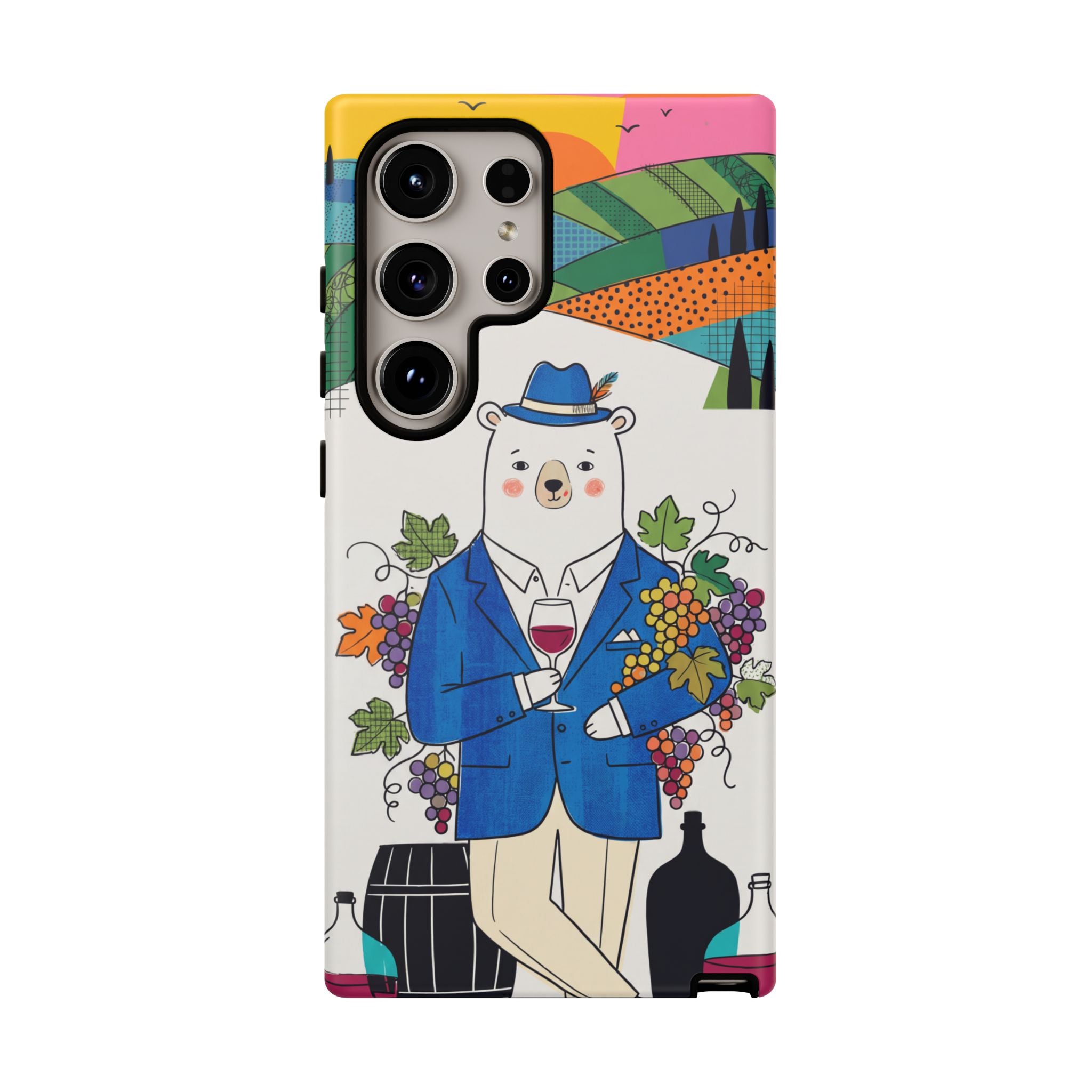 Dapper Polar Bear Wine Lover Illustrated Protective Samsung Galaxy Phone Case
