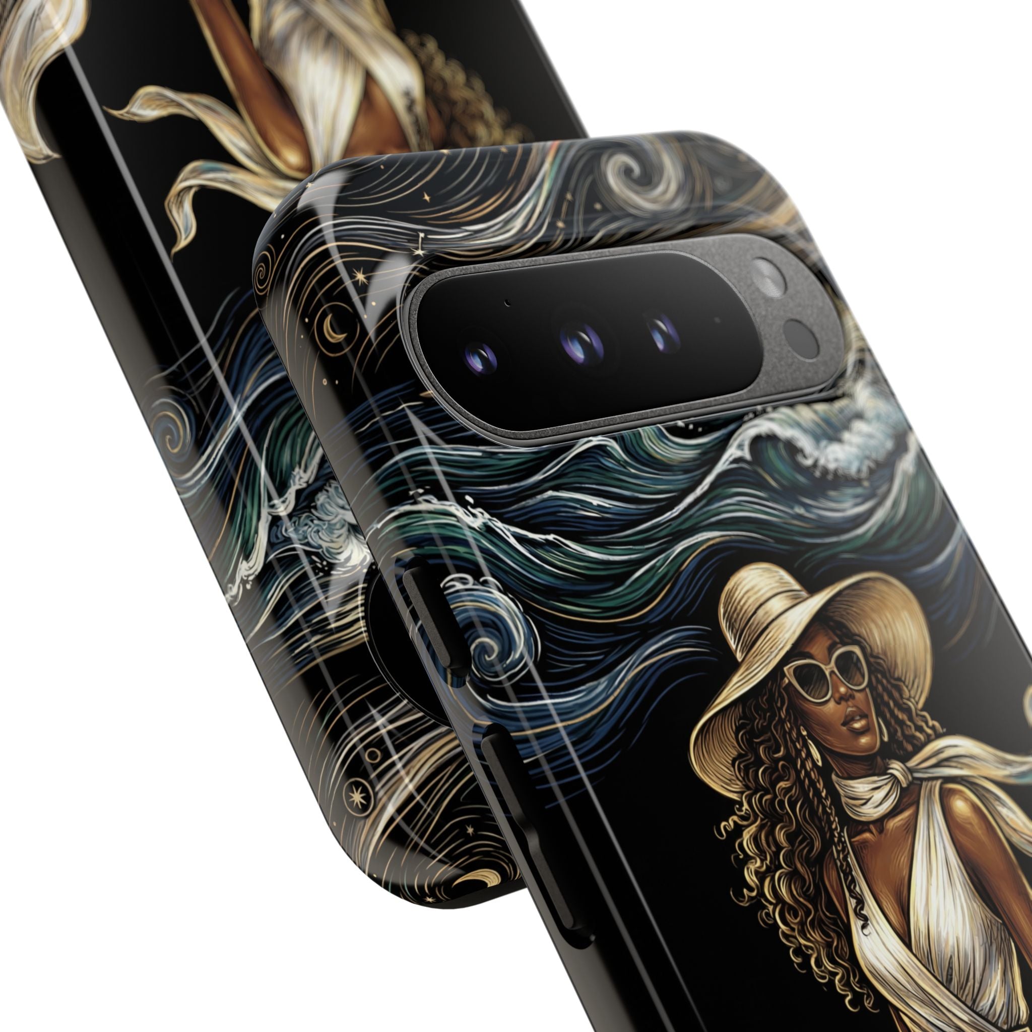 Google Pixel Phone Case | Elegant Black Woman in Flowing Dress by the Sea