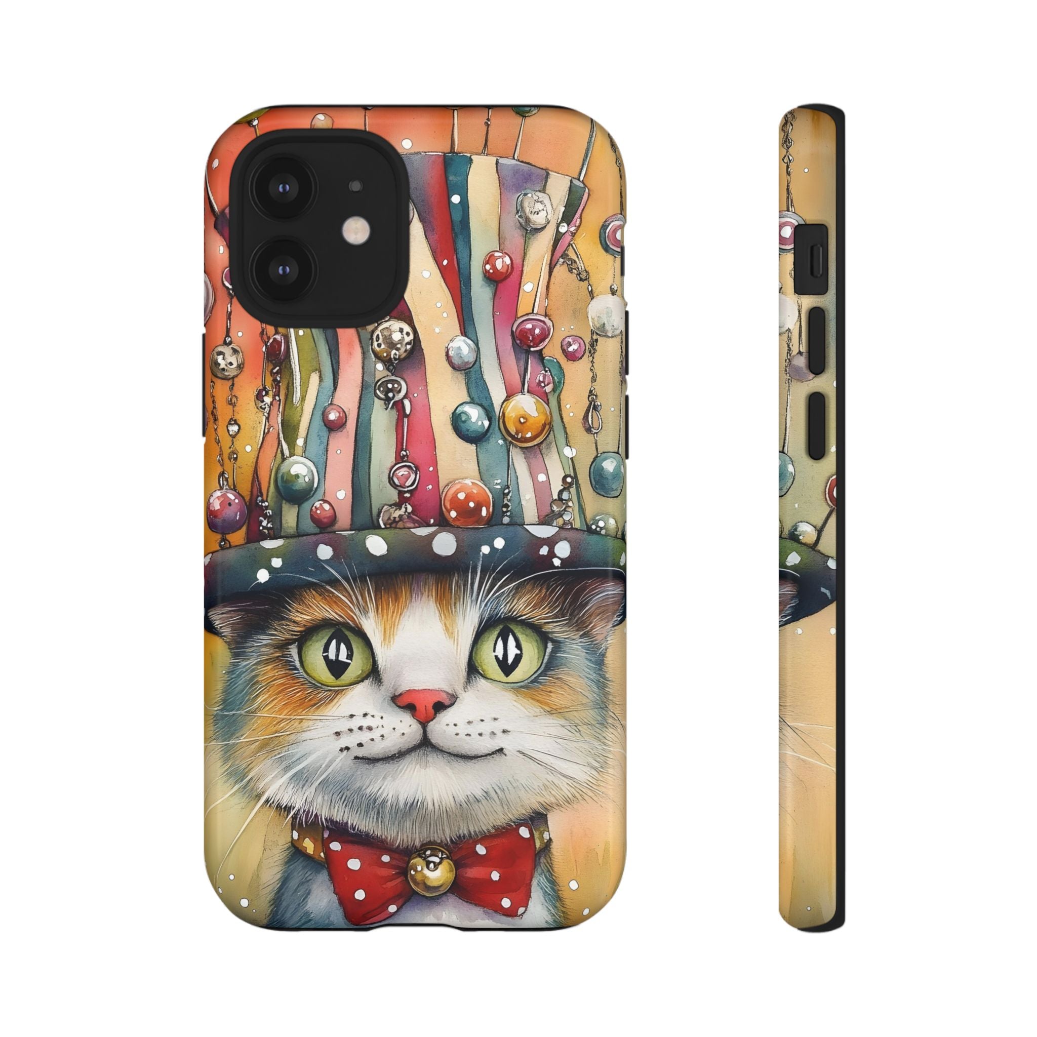 Cat in Colorful Top Hat iPhone Case — Whimsical Cat Art iPhone Case