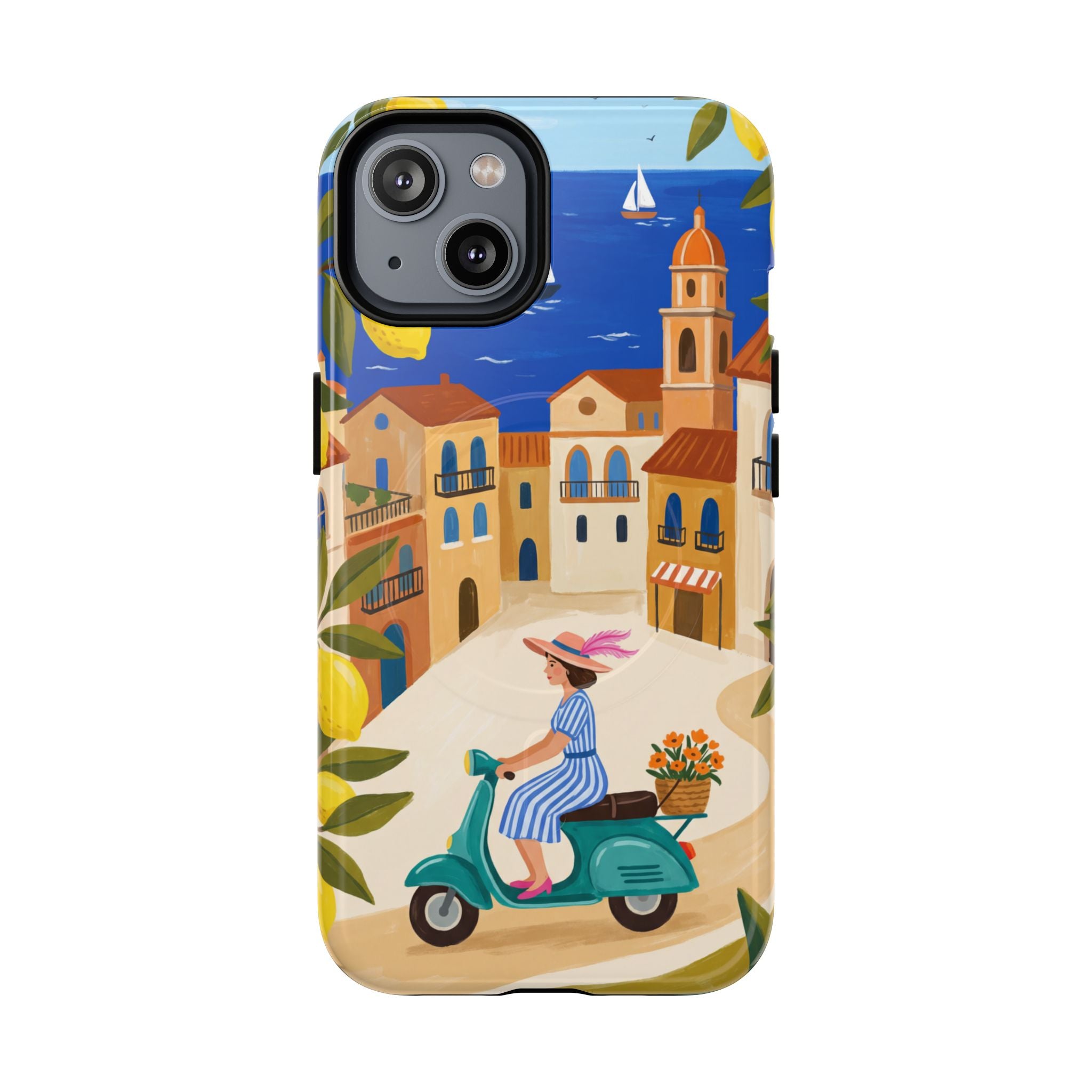 Mediterranean Scooter MagSafe iPhone Case | Coastal Lemon Grove Design