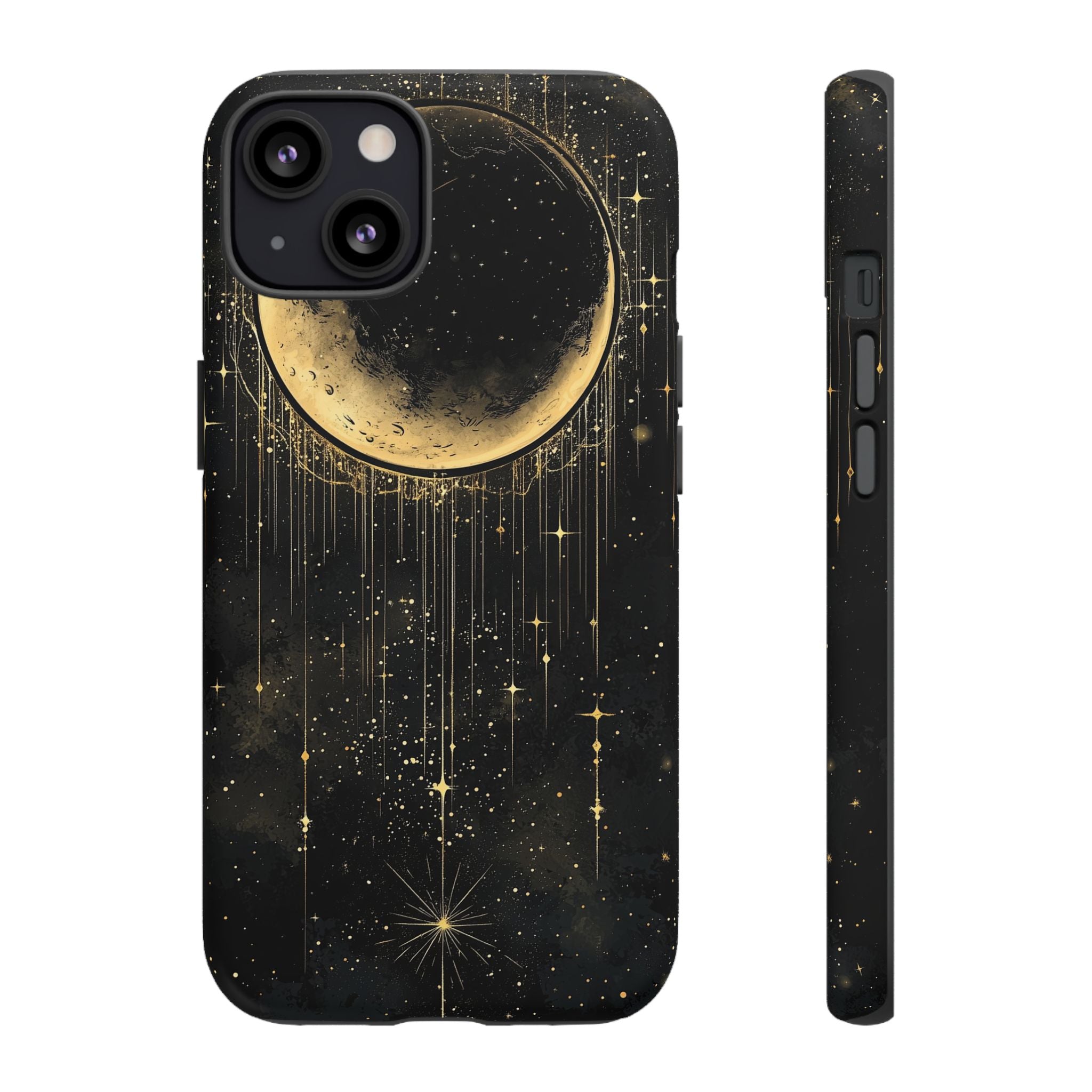Moonlit Crescent Tough iPhone Case | Gold Stars Night Sky