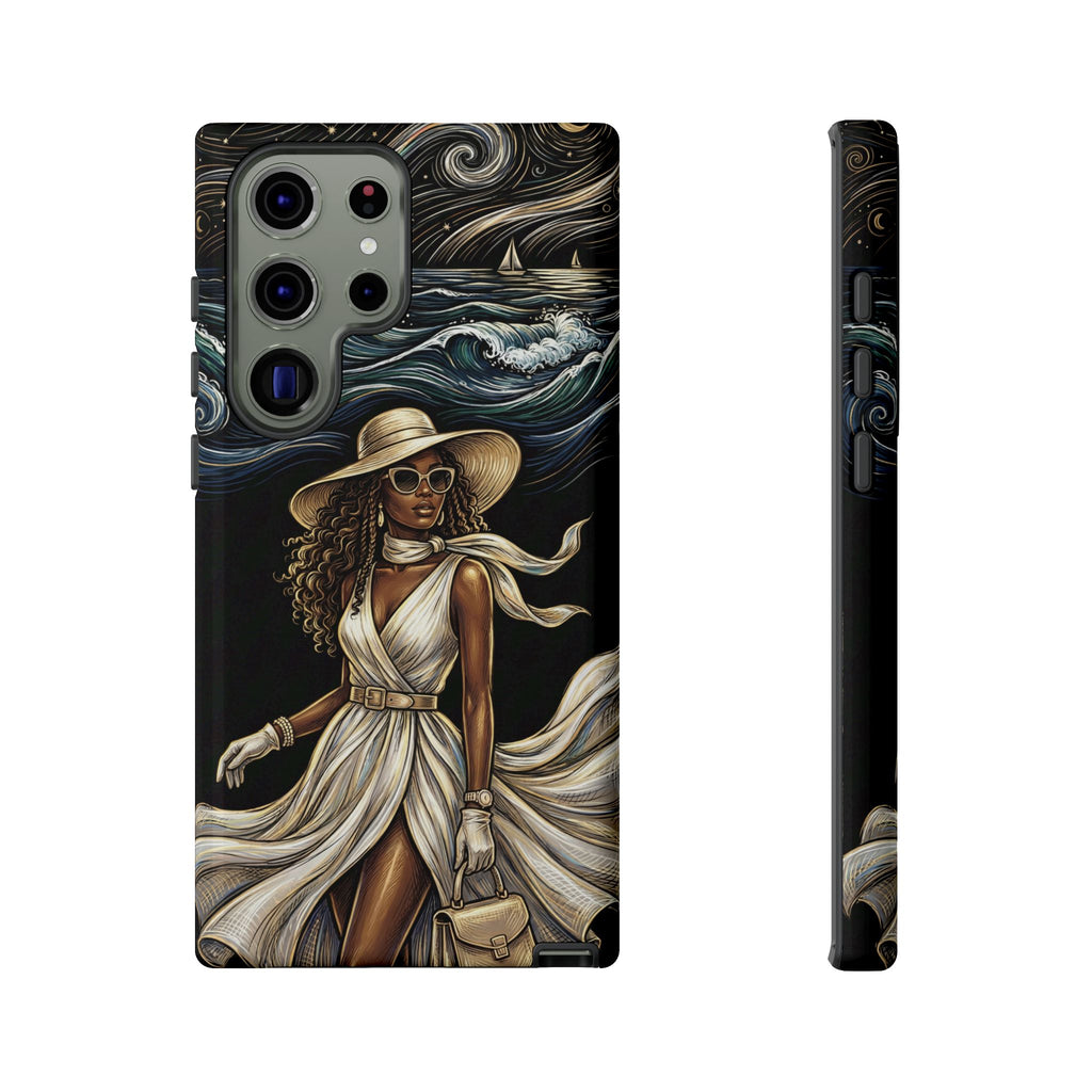 Samsung Galaxy Phone Case | Elegant Black Woman in Flowing Dress by the Sea