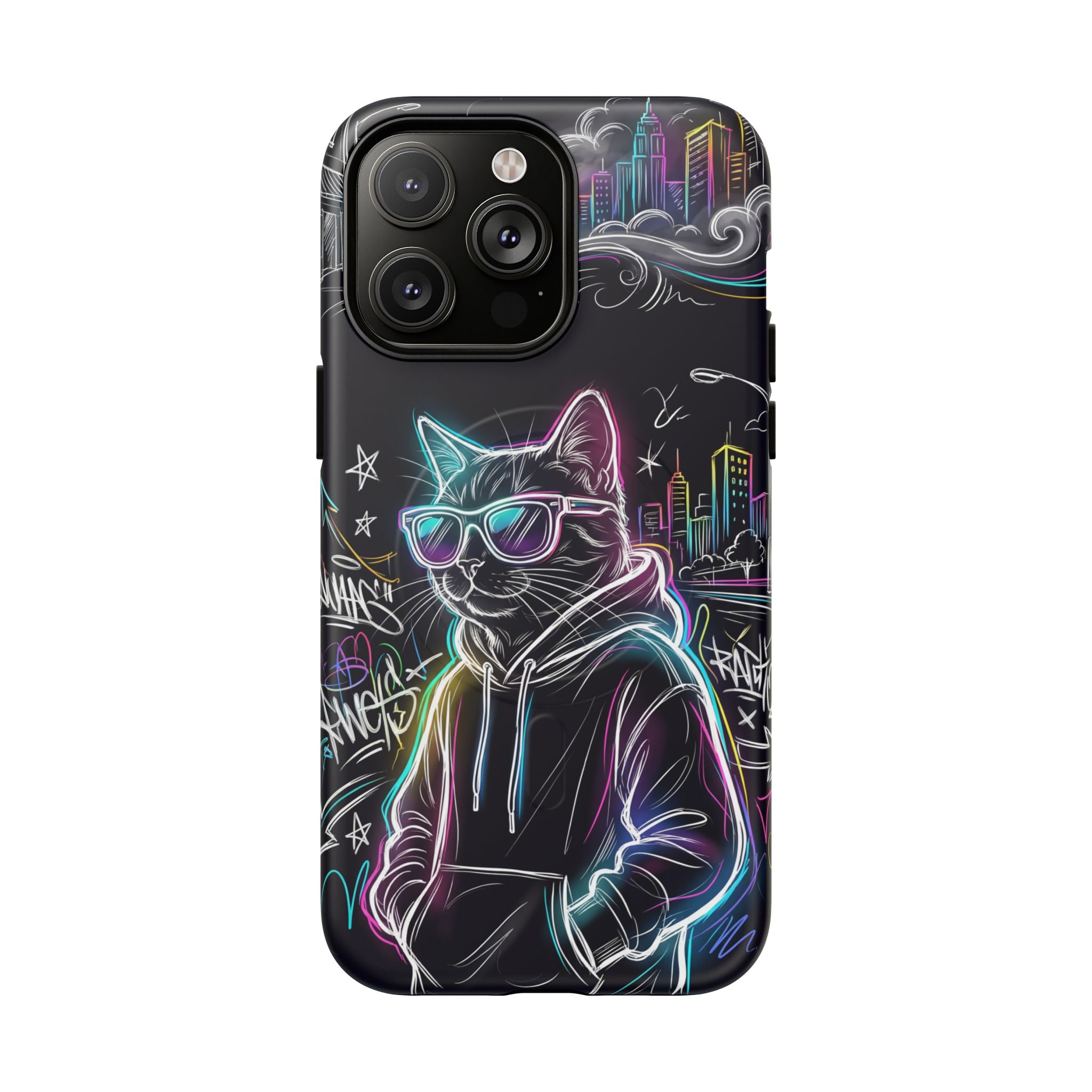 Cool Hoodie Neon Street Cat MagSafe iPhone Case