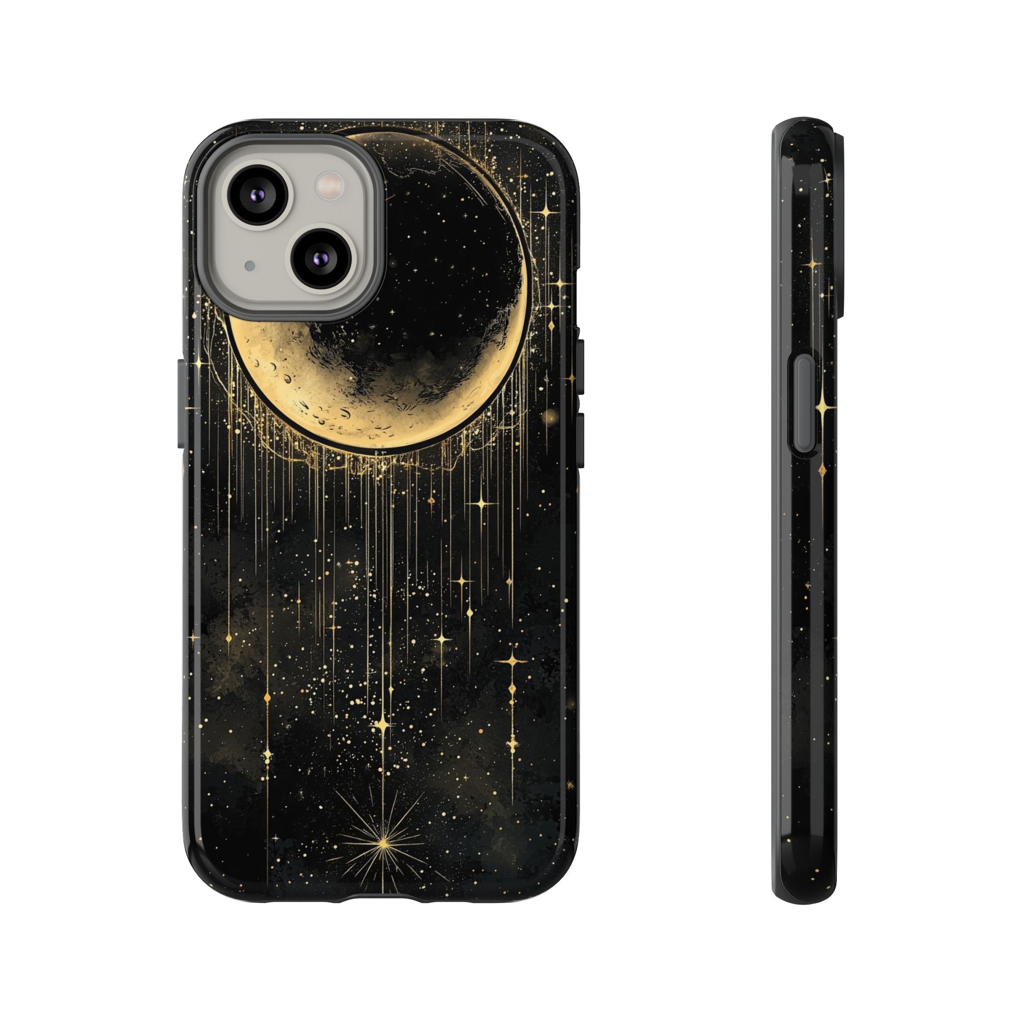 Moonlit Crescent Tough iPhone Case | Gold Stars Night Sky