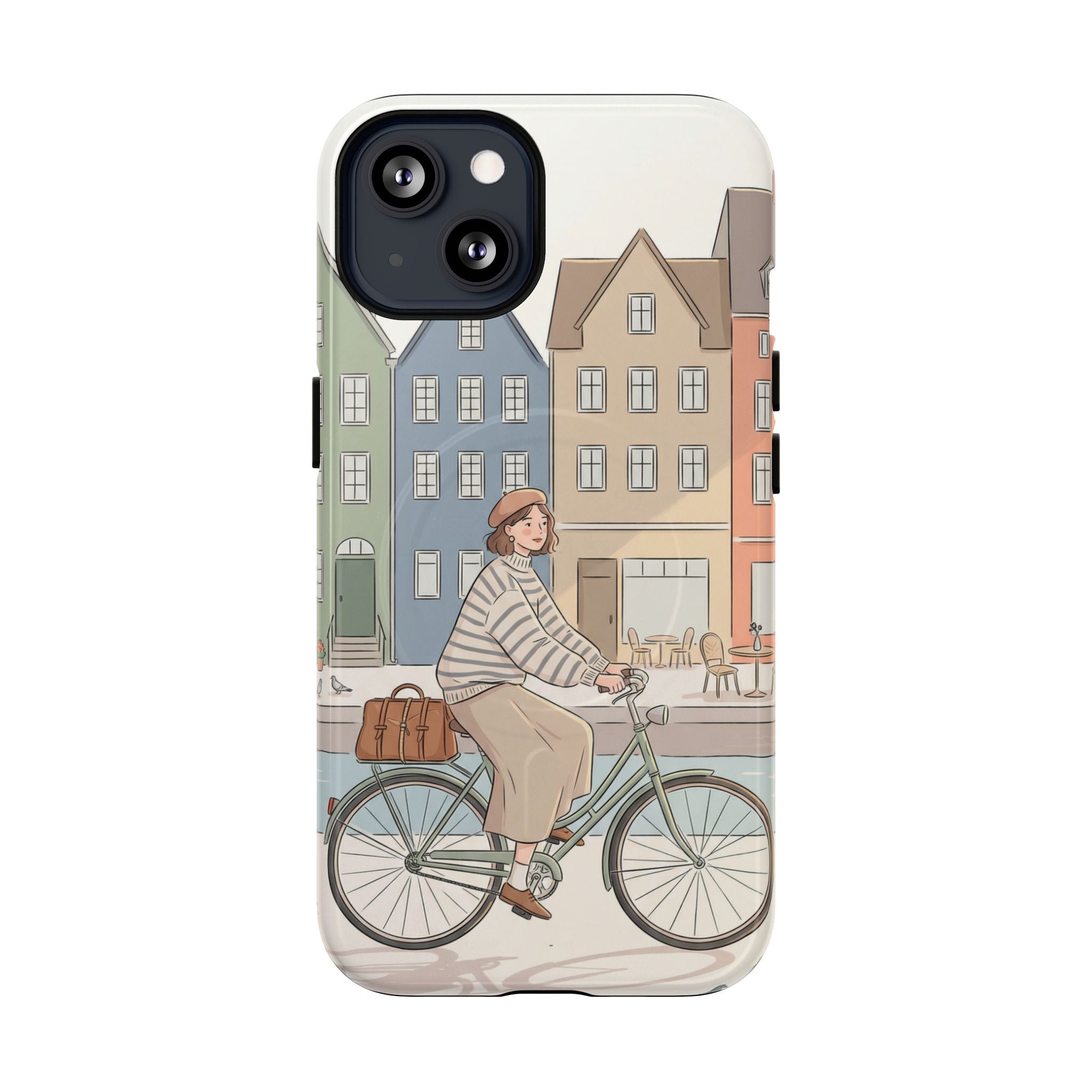 City Bike MagSafe iPhone Case | Cozy European Street Illustration Tough Cases