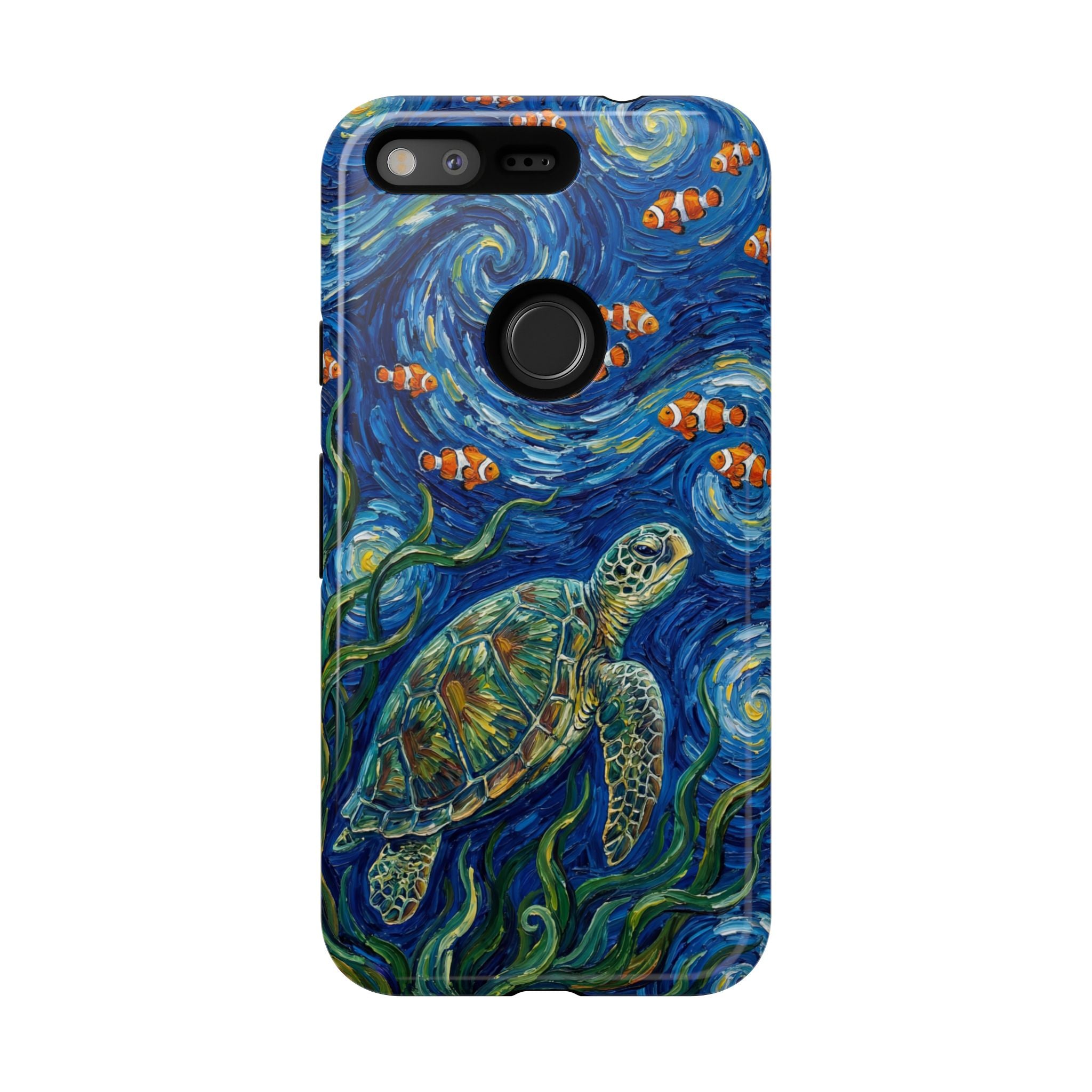 Sea Turtle & Clownfish Tough Google Pixel Case | Van Gogh Style Ocean Art