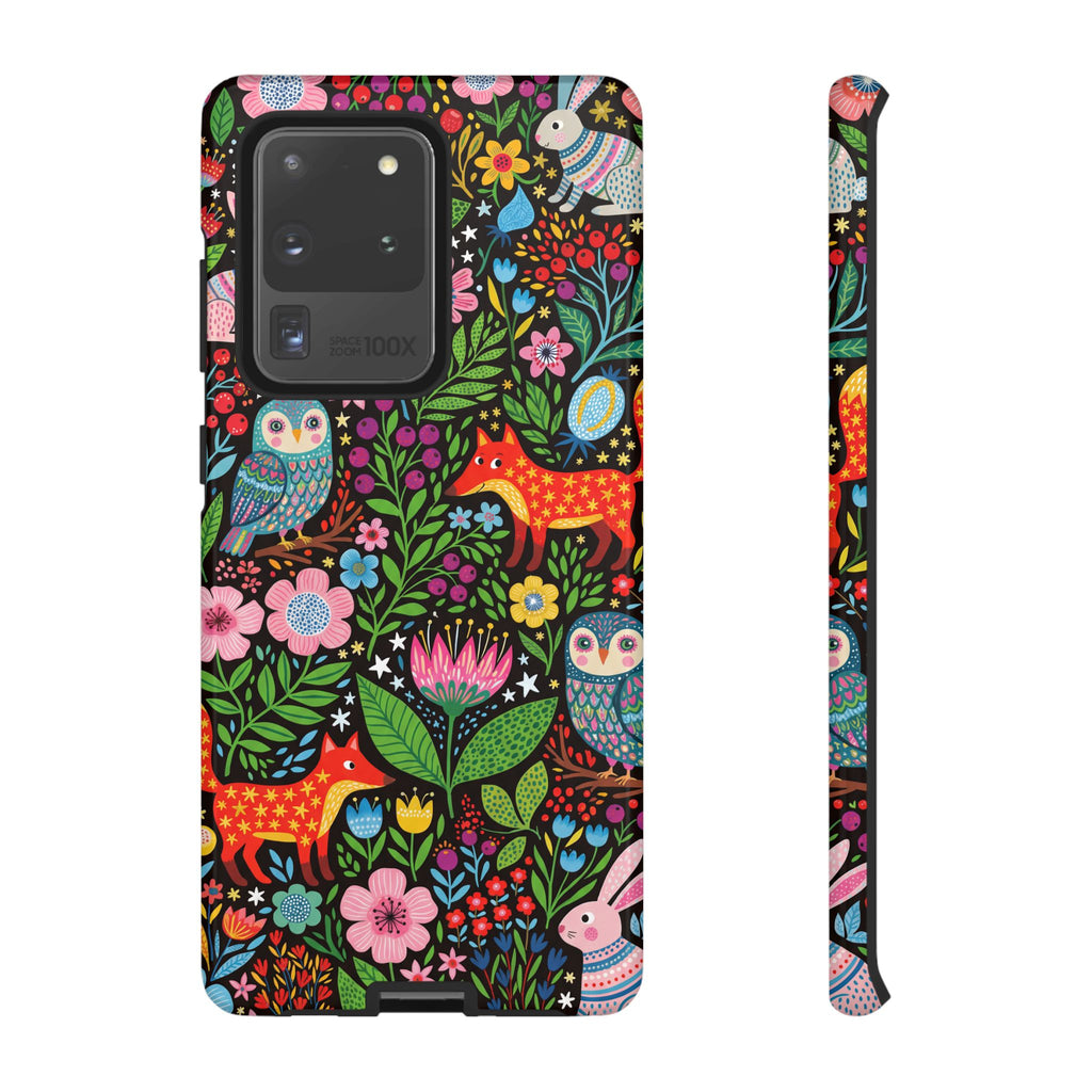 Floral Woodland Samsung Galaxy Phone Case | Colourful Fox & Owl Protective Cover