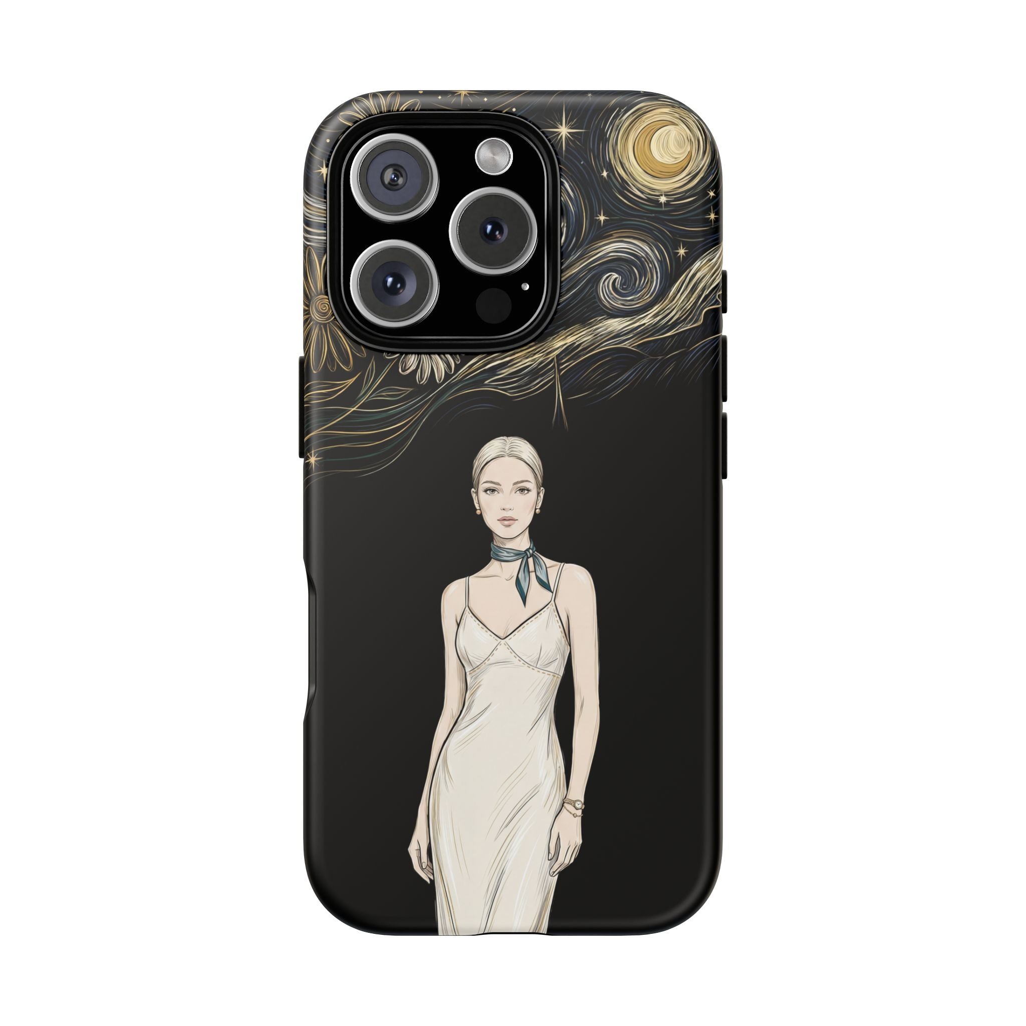 Starry Night Fashion iPhone Case | Elegant Woman Illustration