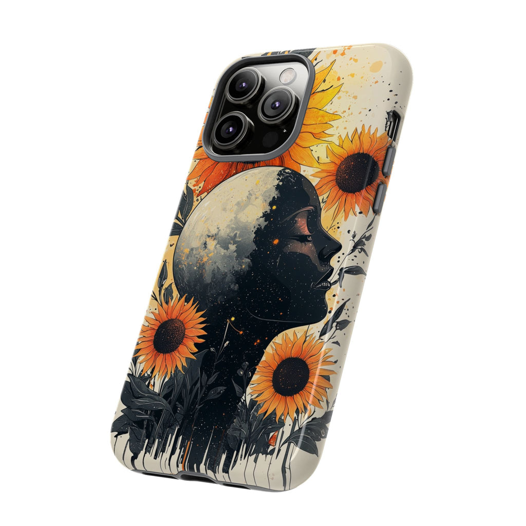 Sunflower Moon Art iPhone Case | Floral Celestial