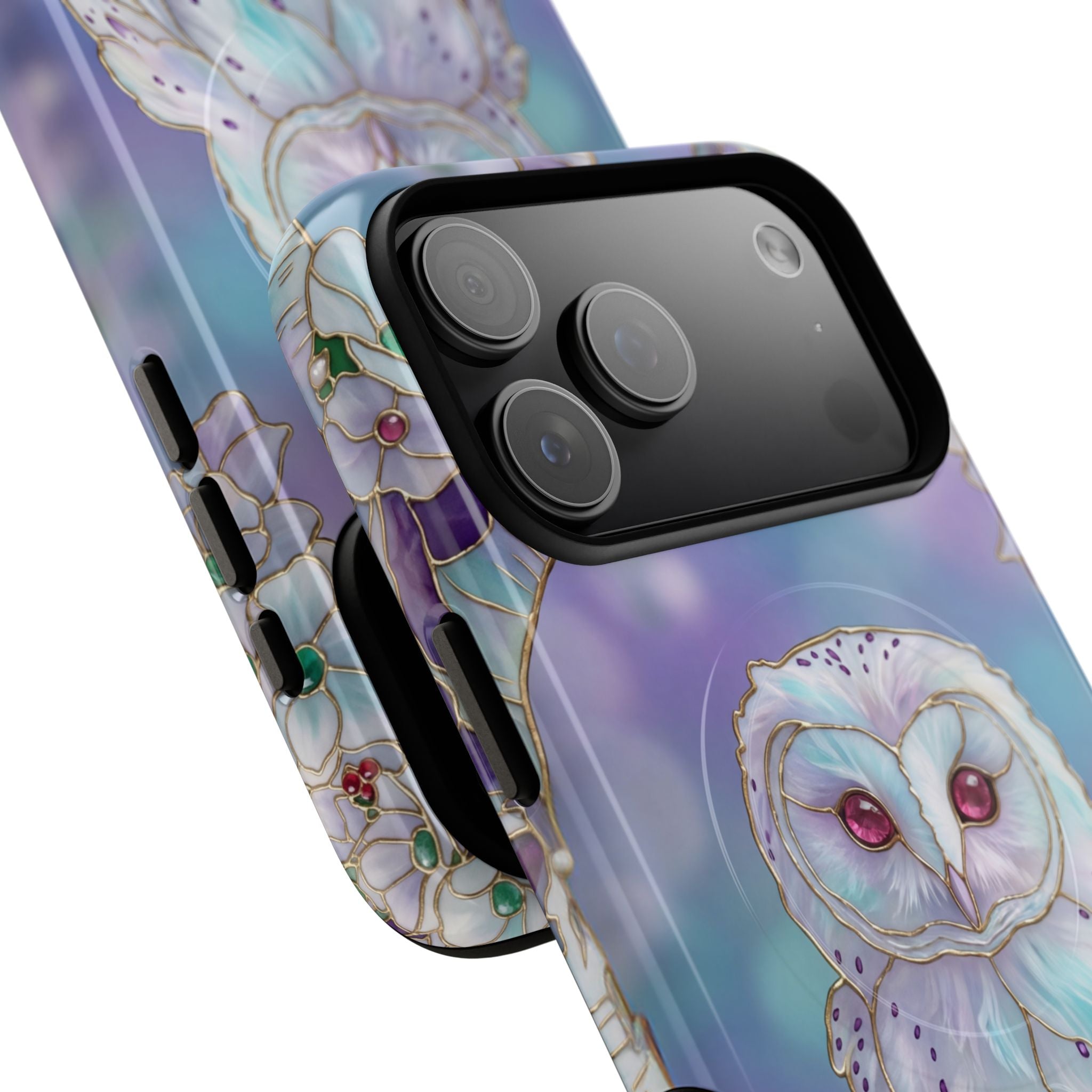 Custodia MagSafe per iPhone resistente con motivo floreale a gufo | Custodia protettiva con motivo mistico a gufo pastello