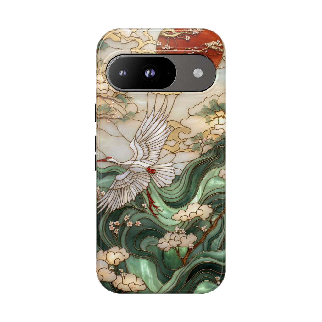 Cranes & Waves Protective Google Pixel Case | Japanese-Inspired Art Phone Cover