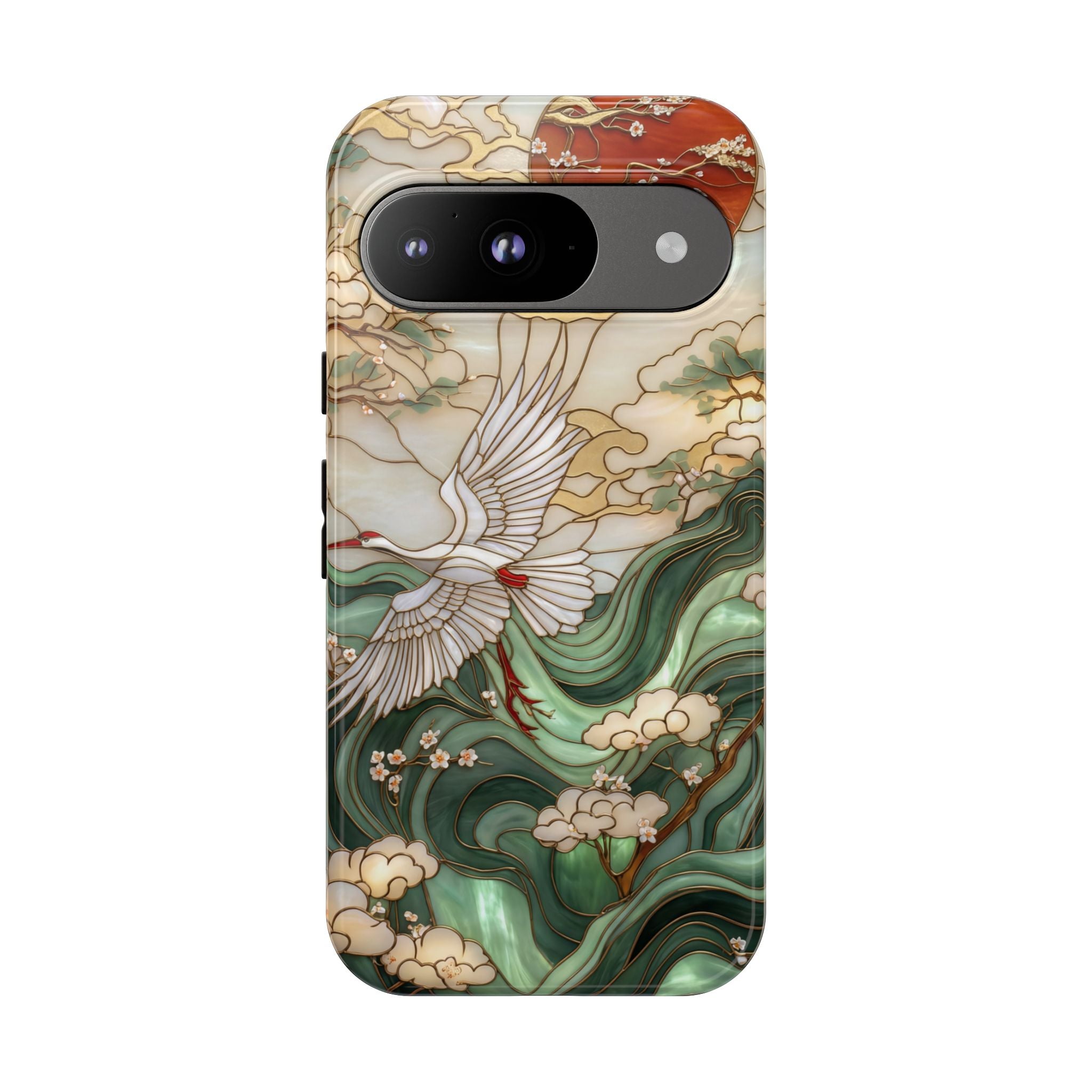Cranes & Waves Protective Google Pixel Case | Japanese-Inspired Art Phone Cover