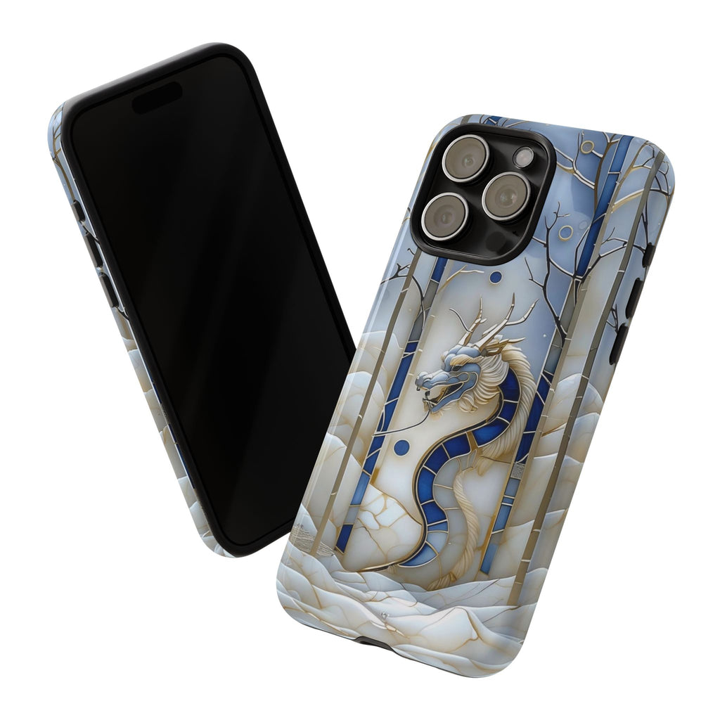 Dragon Stained Glass iPhone Case — Blue Winter Forest Protective Cover