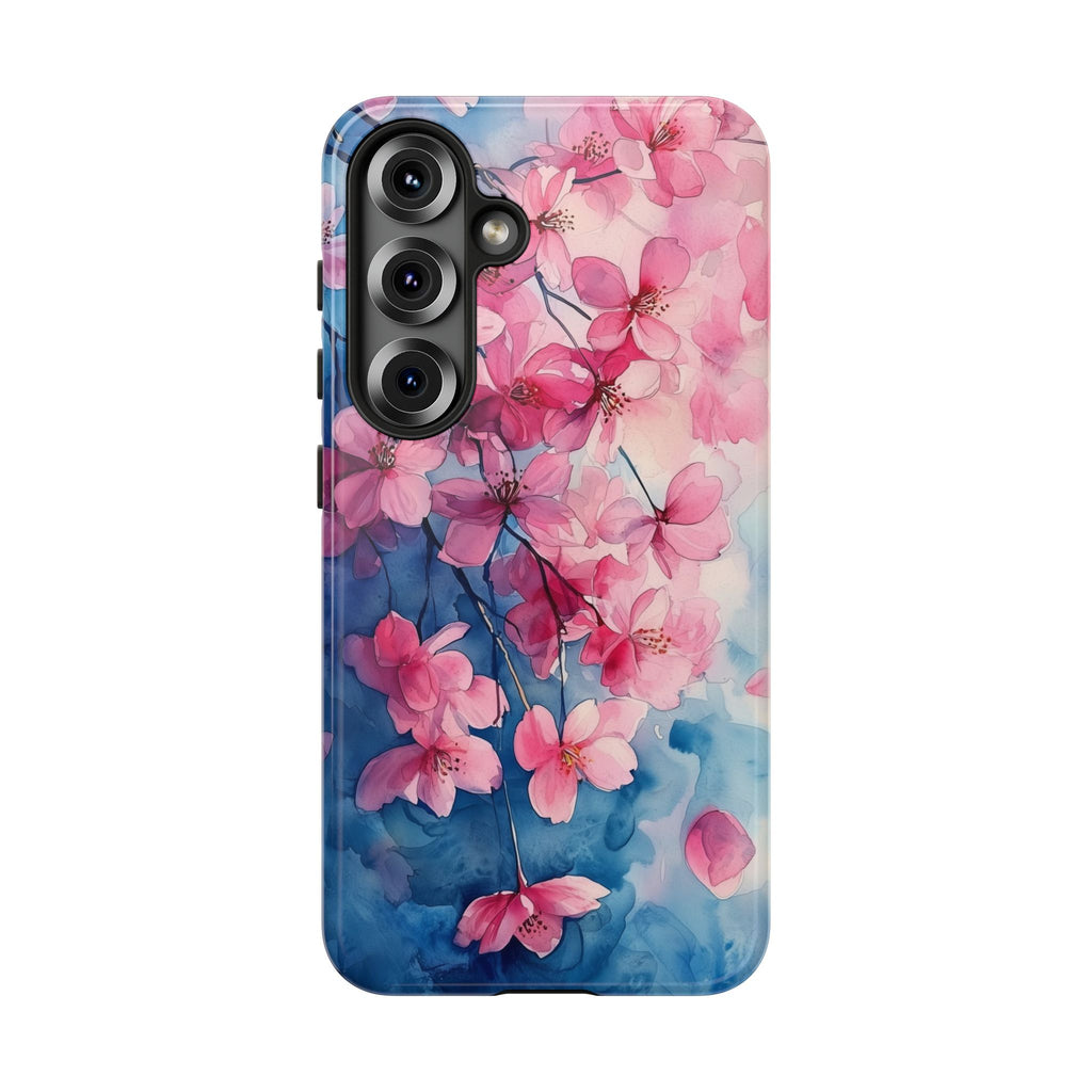 Floral Cherry Blossom Samsung Galaxy Case | Pink Blue Watercolour