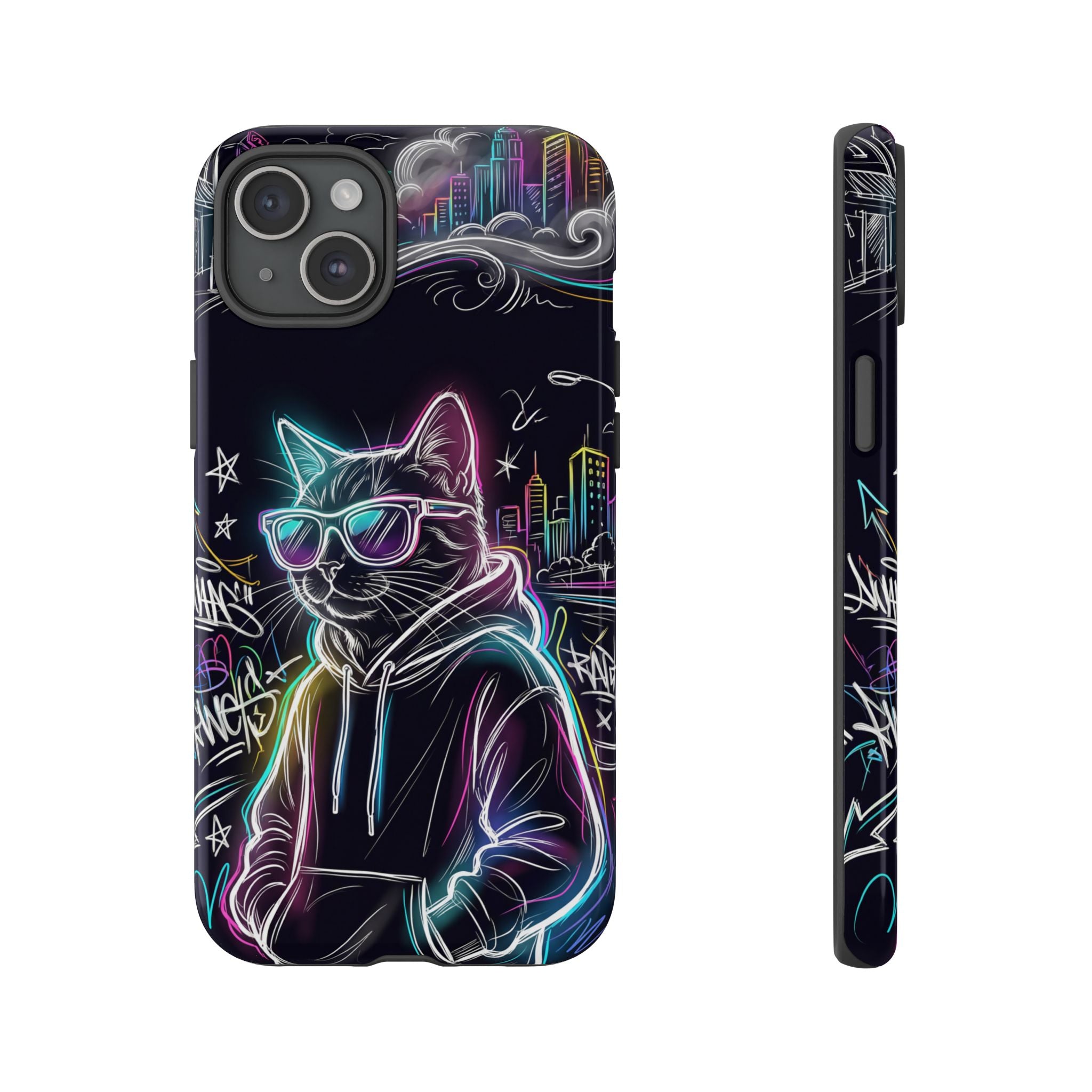 Cool Hoodie Neon Street Cat iPhone Case