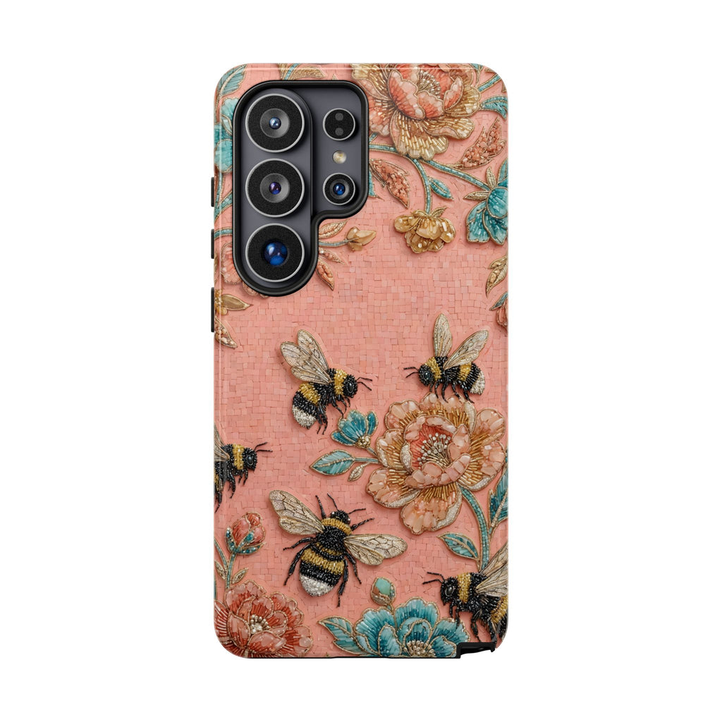 Custodia protettiva per Samsung Galaxy Floreale Ape Resistente | Cover protettiva vintage con giardino rosa