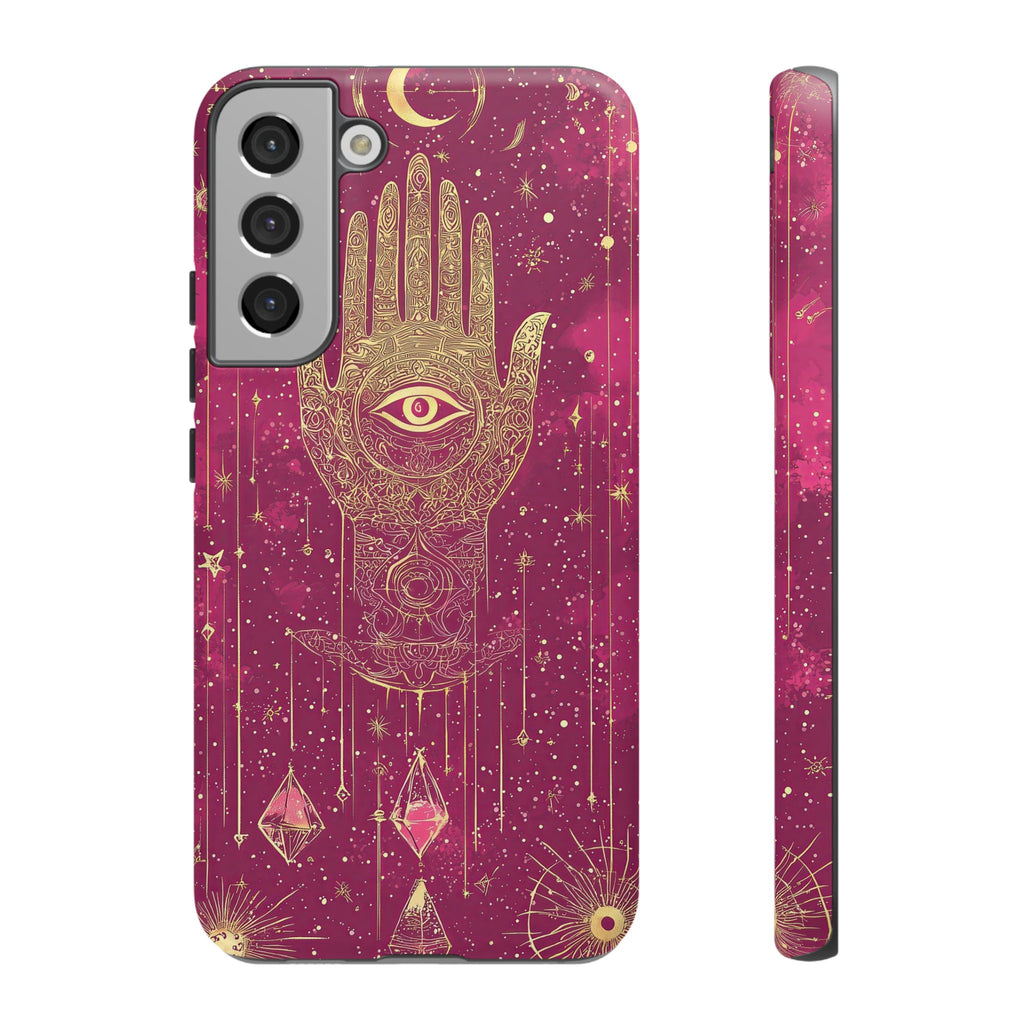 Mystic Hamsa Samsung Galaxy Case | Gold Palm & All-Seeing Eye on Magenta Galaxy