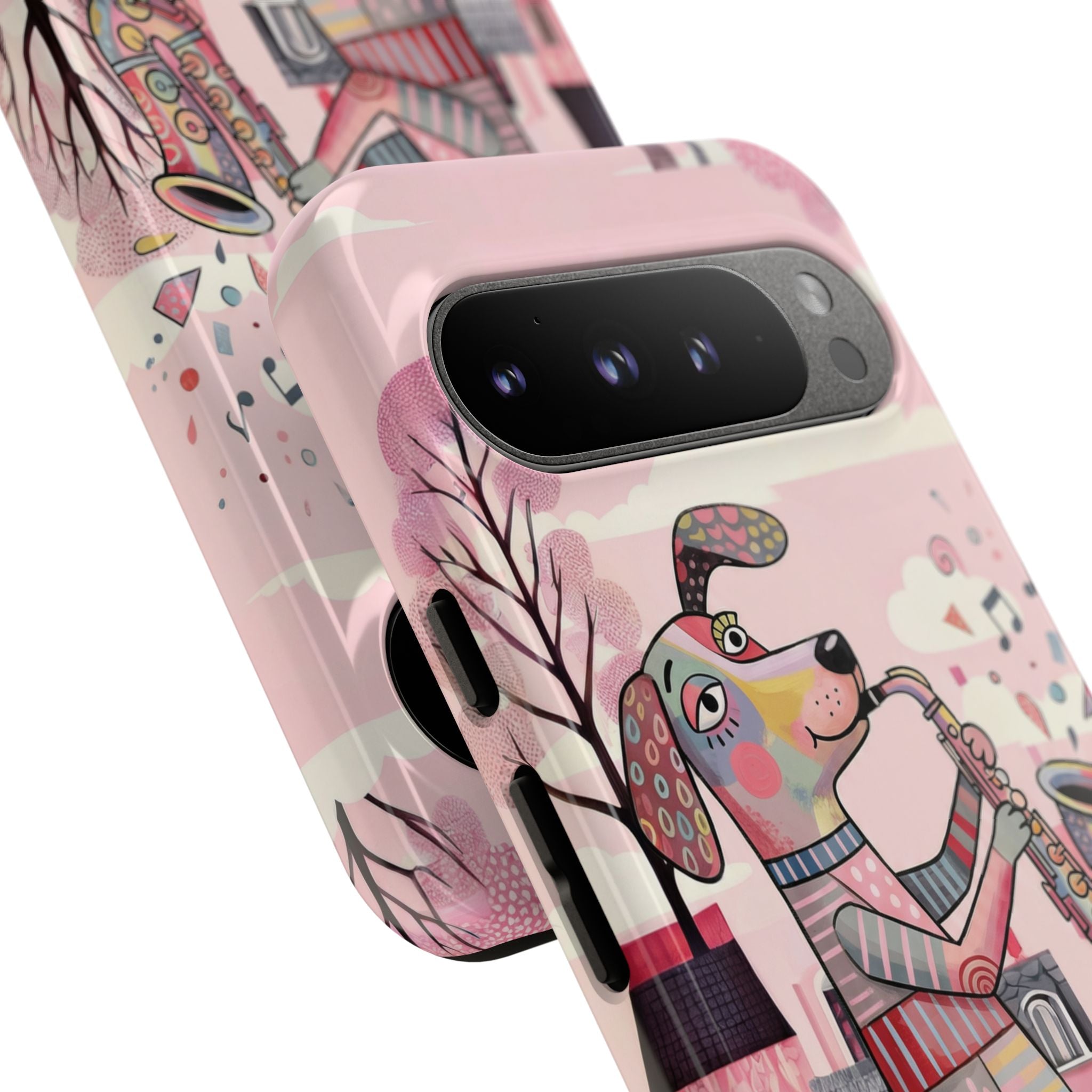 Saxophone Dog Google Pixel Phone Case | Cute Pink Musical Art Protective Case