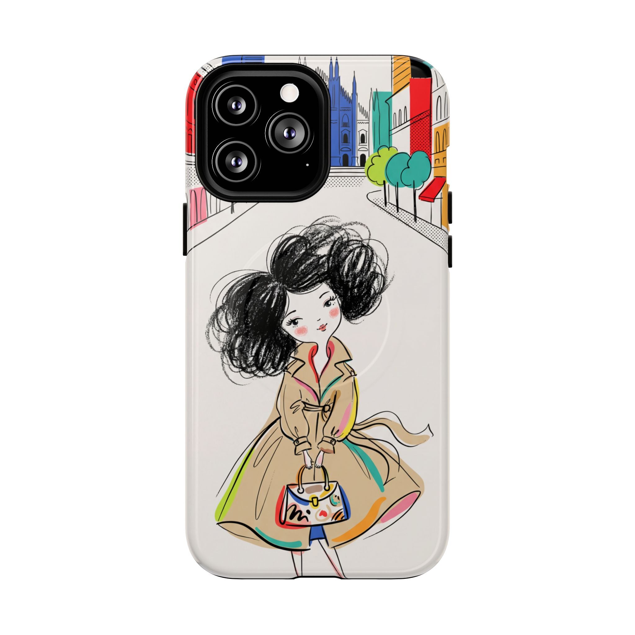 Illustrated Trench Coat Fashion Chic City Girl MagSafe iPhone Case