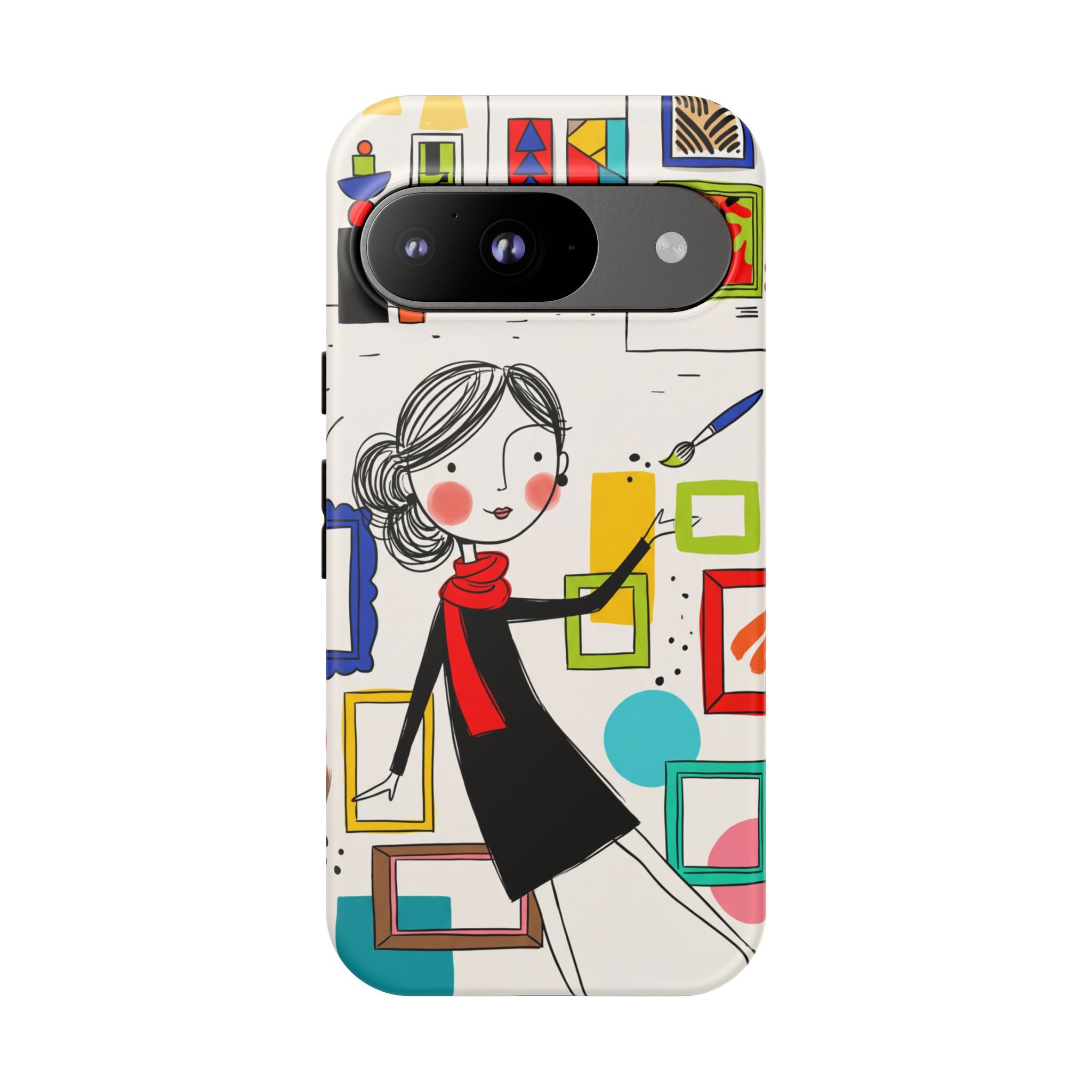 Art Gallery Illustration Google Pixel Phone Case | Cute Woman with Frames Design