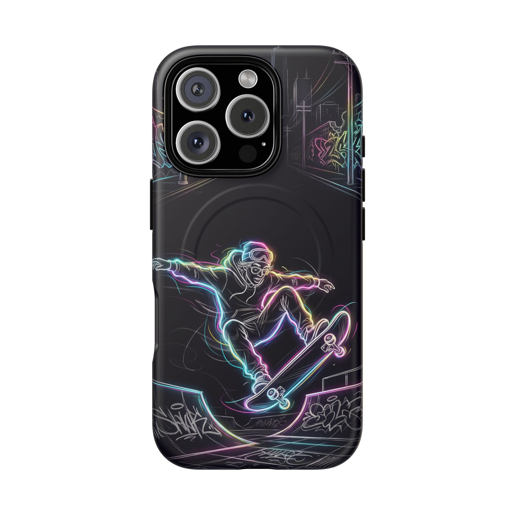 Neon Skateboard MagSafe iPhone Case | Glow Skatepark Protective Cover
