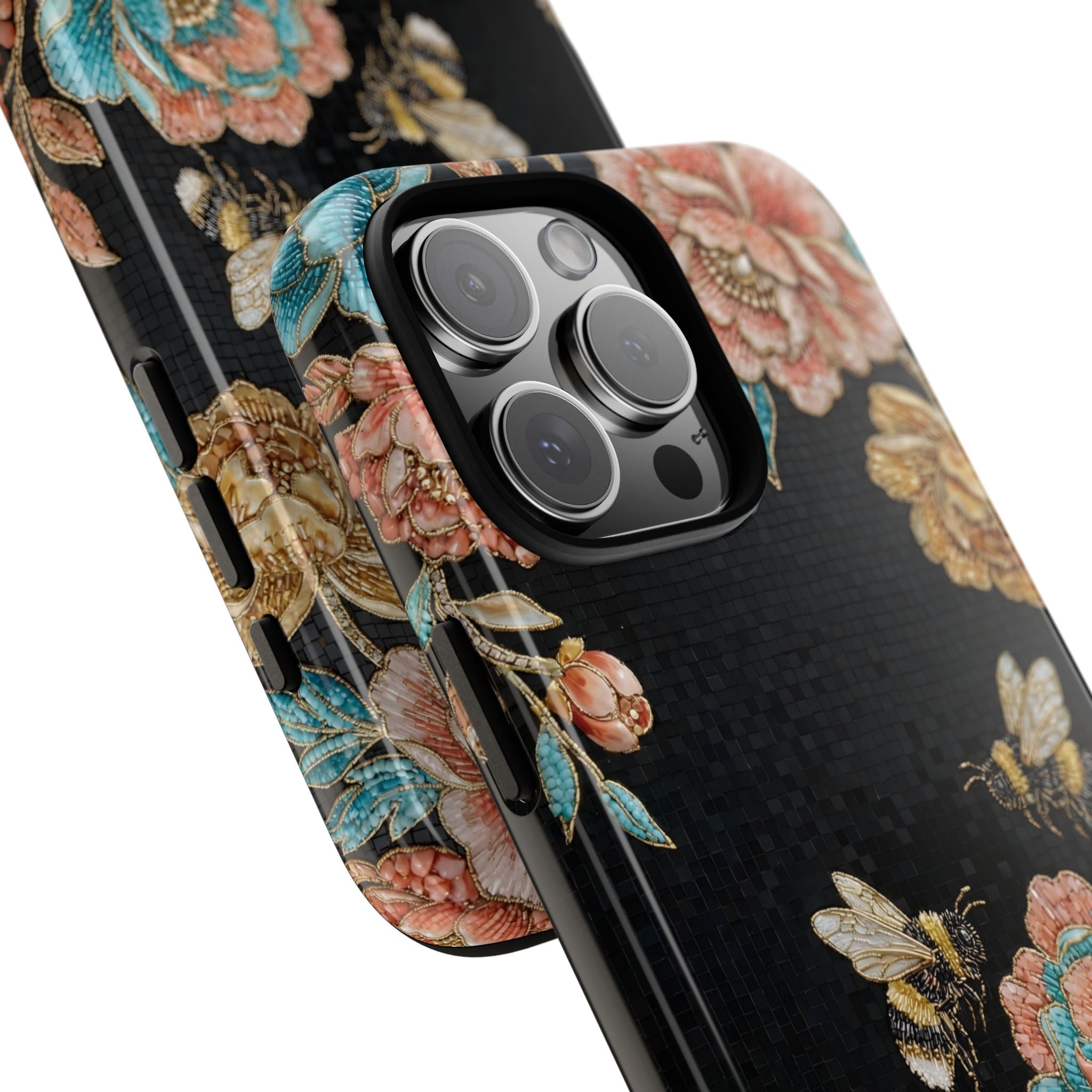 Custodia Resistente per iPhone "Api Floreali" | Cover Protettiva Vintage Rose e Bombo