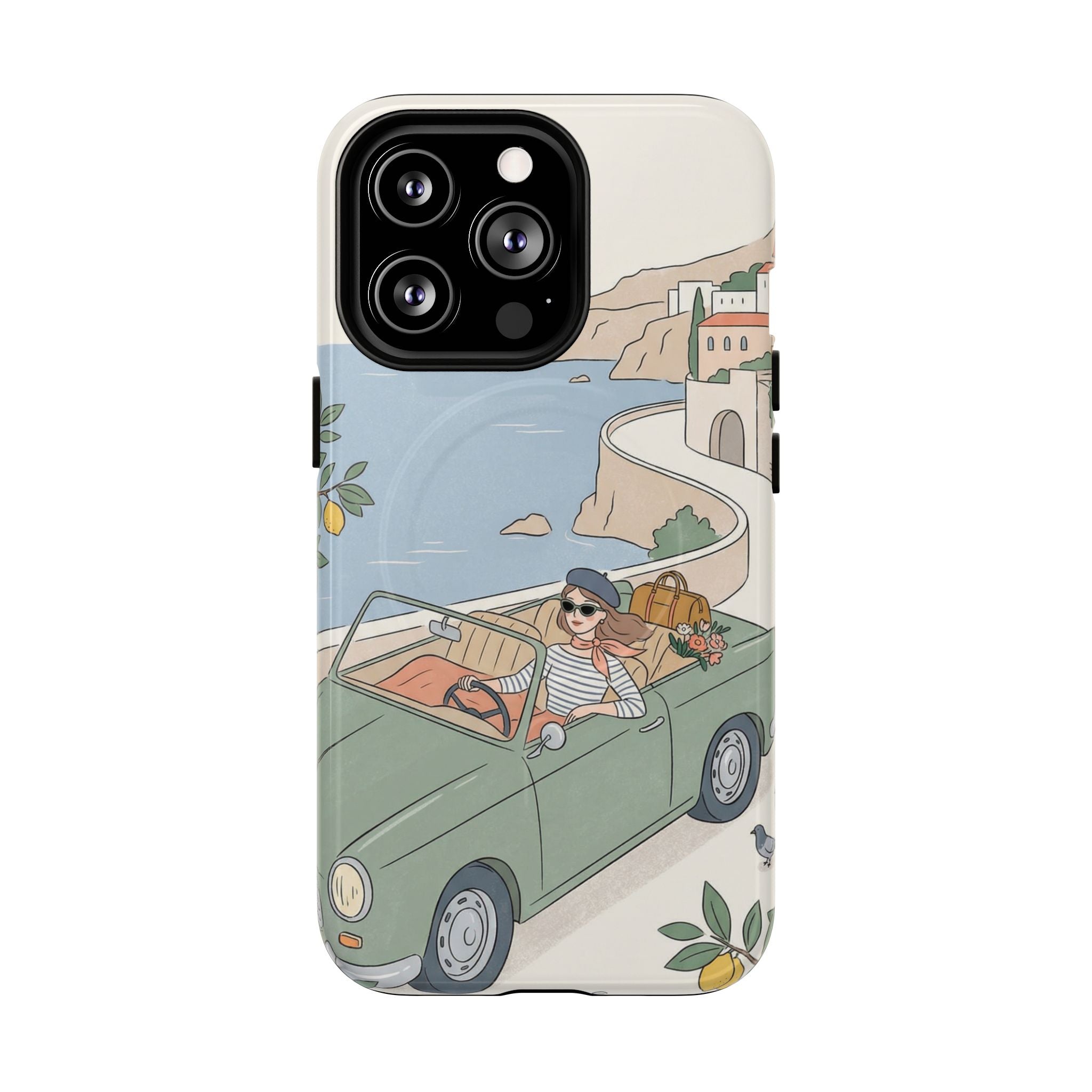 Retro Coastal Road Trip Design MagSafe iPhone Case