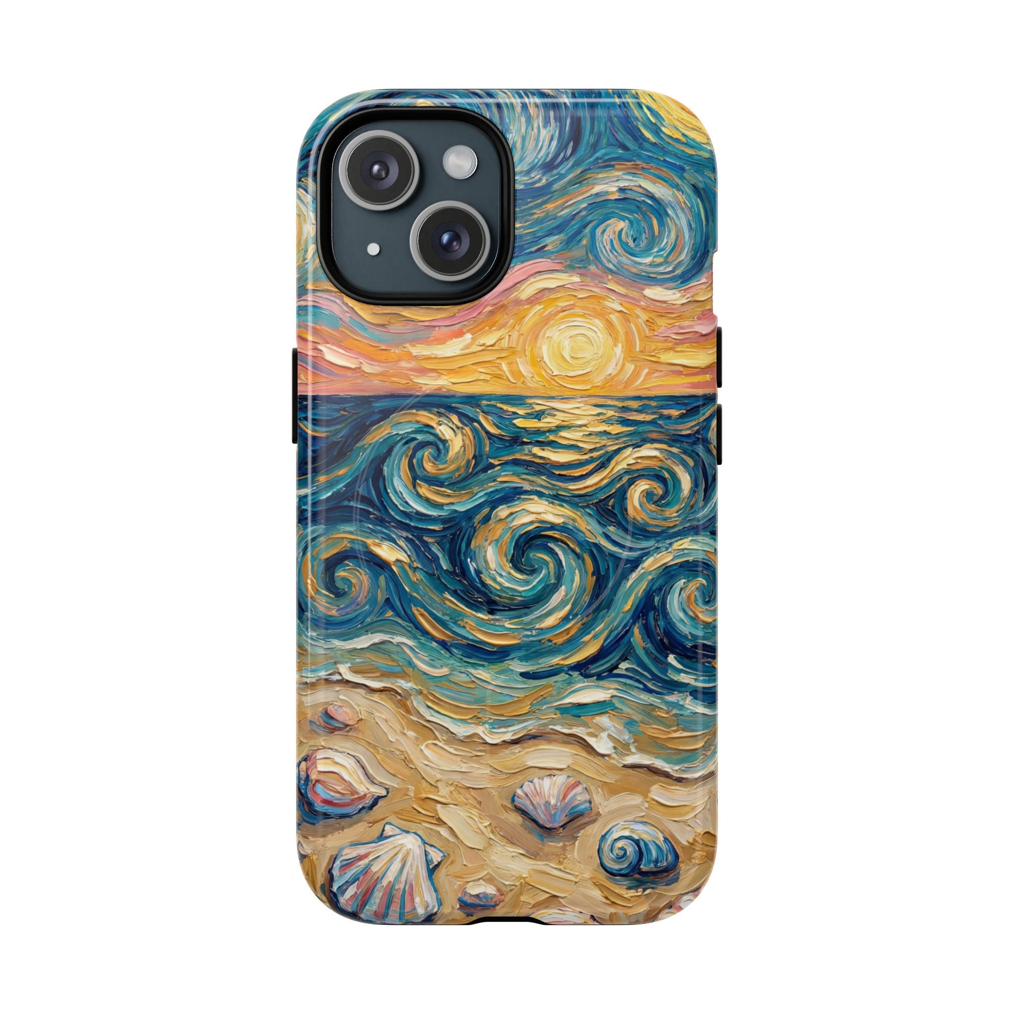 Sunset Ocean Waves MagSafe iPhone Case — Van Gogh‑Style Beach Waves with Shells