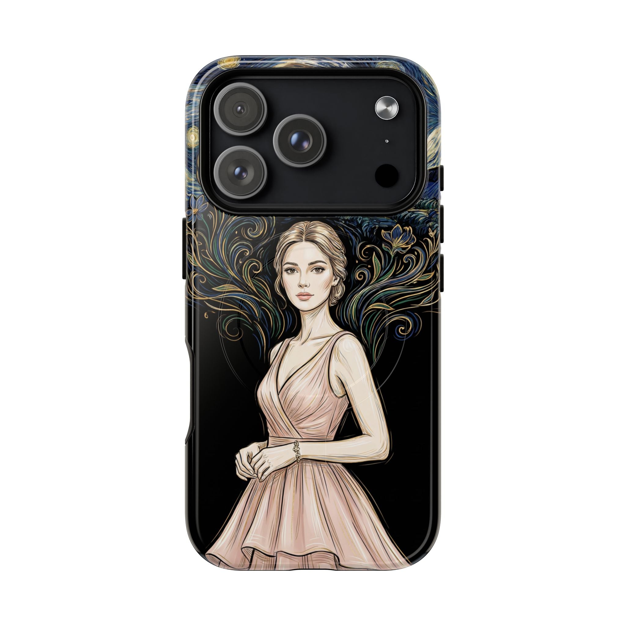 Art Nouveau Starry Night MagSafe iPhone Case | Elegant Woman Illustration Tough Case