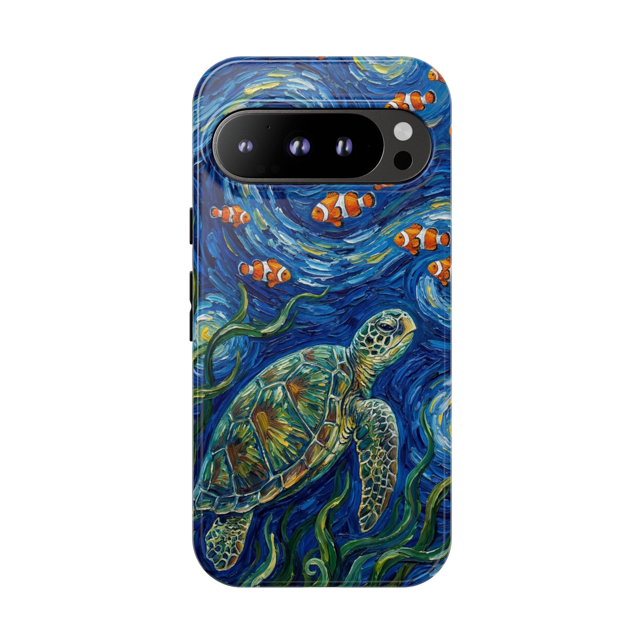 Sea Turtle & Clownfish Tough Google Pixel Case | Van Gogh Style Ocean Art