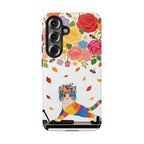 Floral Rainbow Cat Tough Samsung Galaxy Phone Case — Colorful Pilates Cat Design