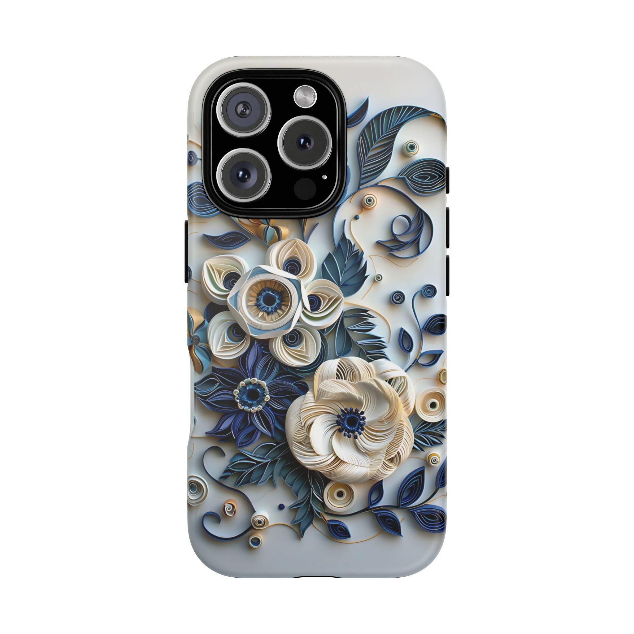 Floral Quilled Art iPhone Case — Blue & Cream Decorative Protection