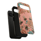 Custodia per telefono Google Pixel "Floral Bee Tough" | Cover protettiva vintage rosa floreale