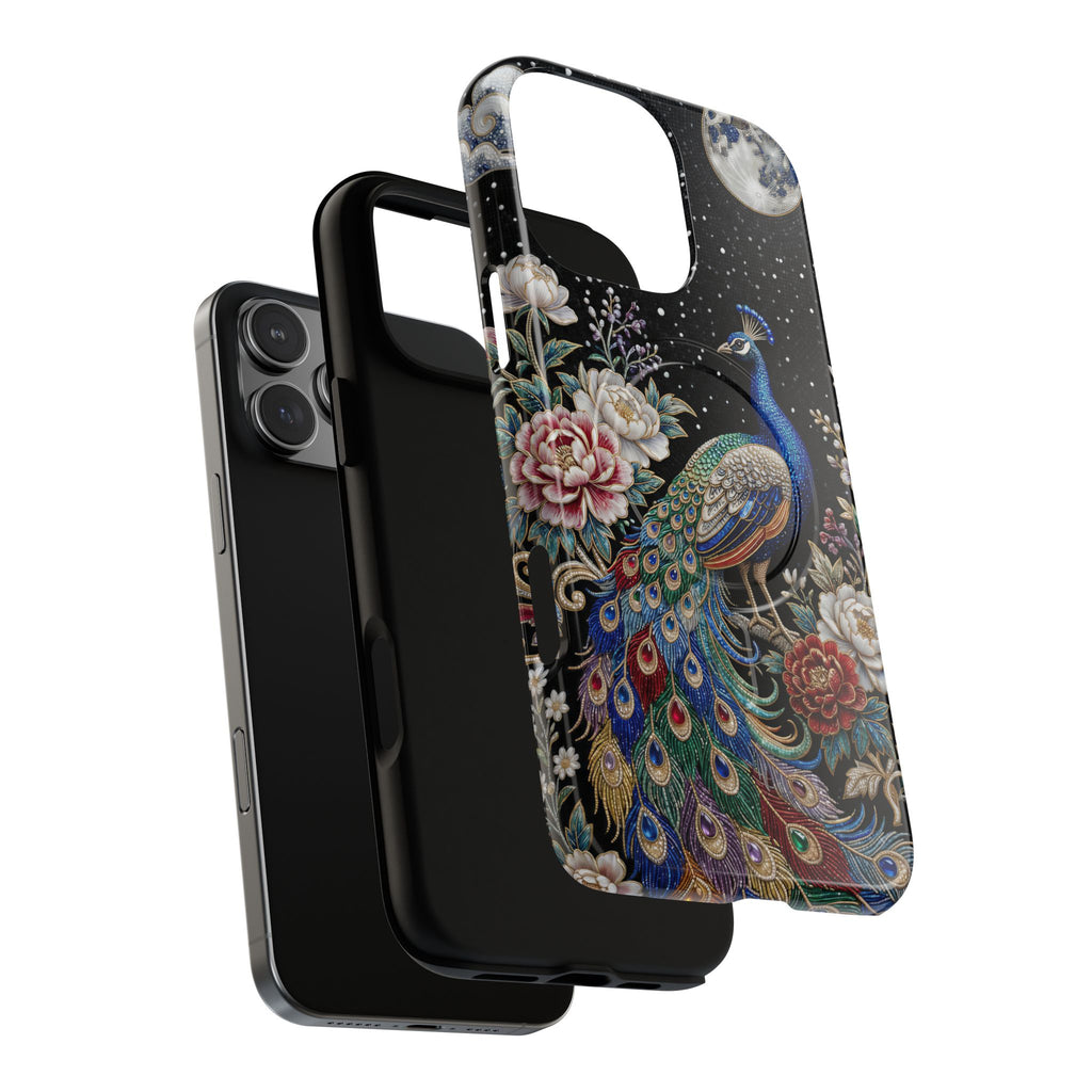 Peacock Moon Tough MagSafe iPhone Case | Elegant Floral Phone Case