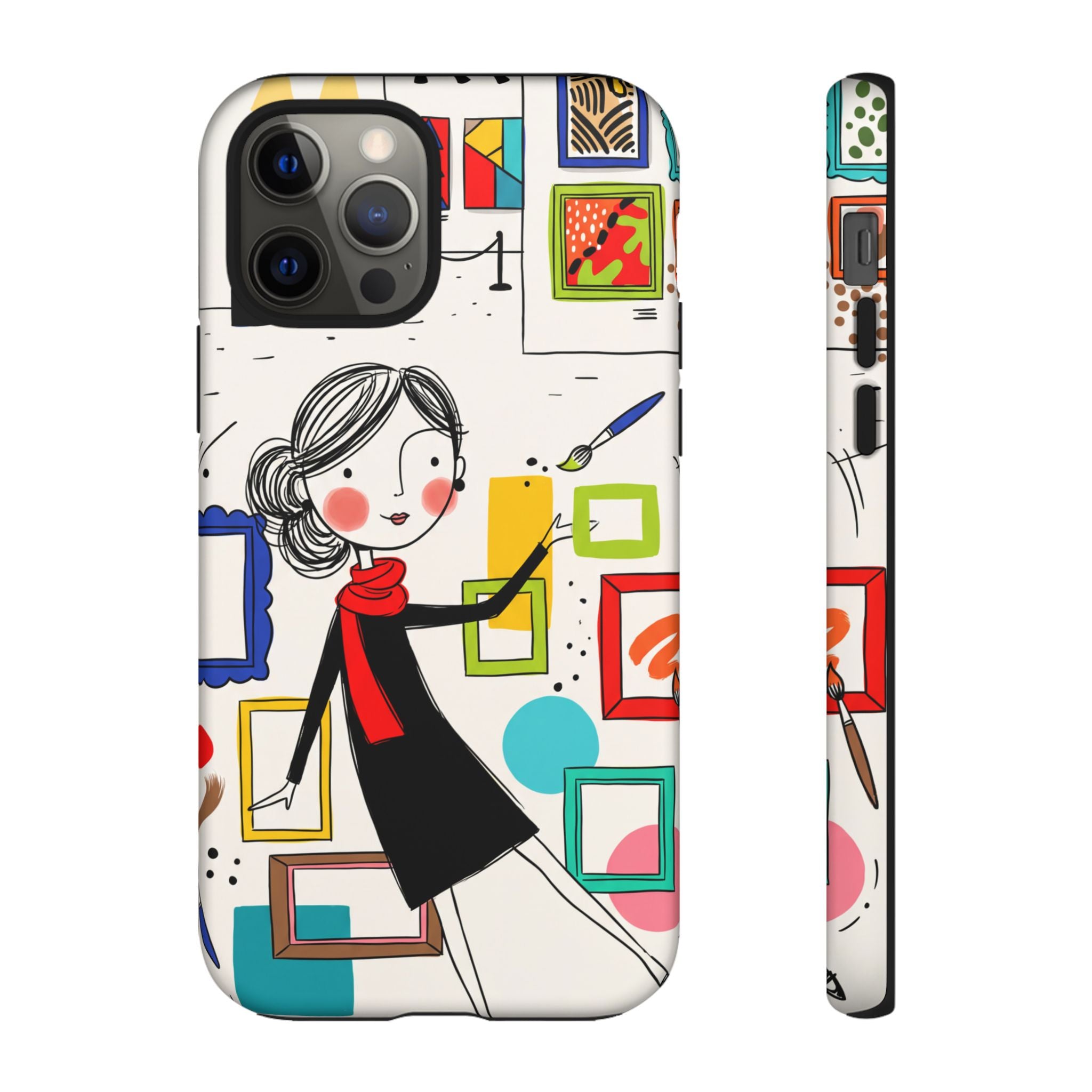 Art Gallery Illustration iPhone Case | Cute Woman with Frames Design