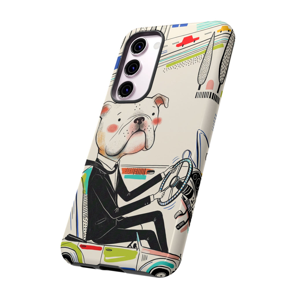 Bulldog Driver Samsung Galaxy Phone Case | Cute Retro Dog Illustration