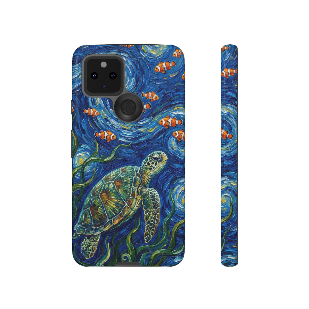 Sea Turtle & Clownfish Tough Google Pixel Case | Van Gogh Style Ocean Art