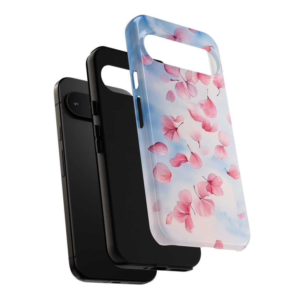 Floral Petal Tough Google Pixel Case | Pink Falling Blossoms