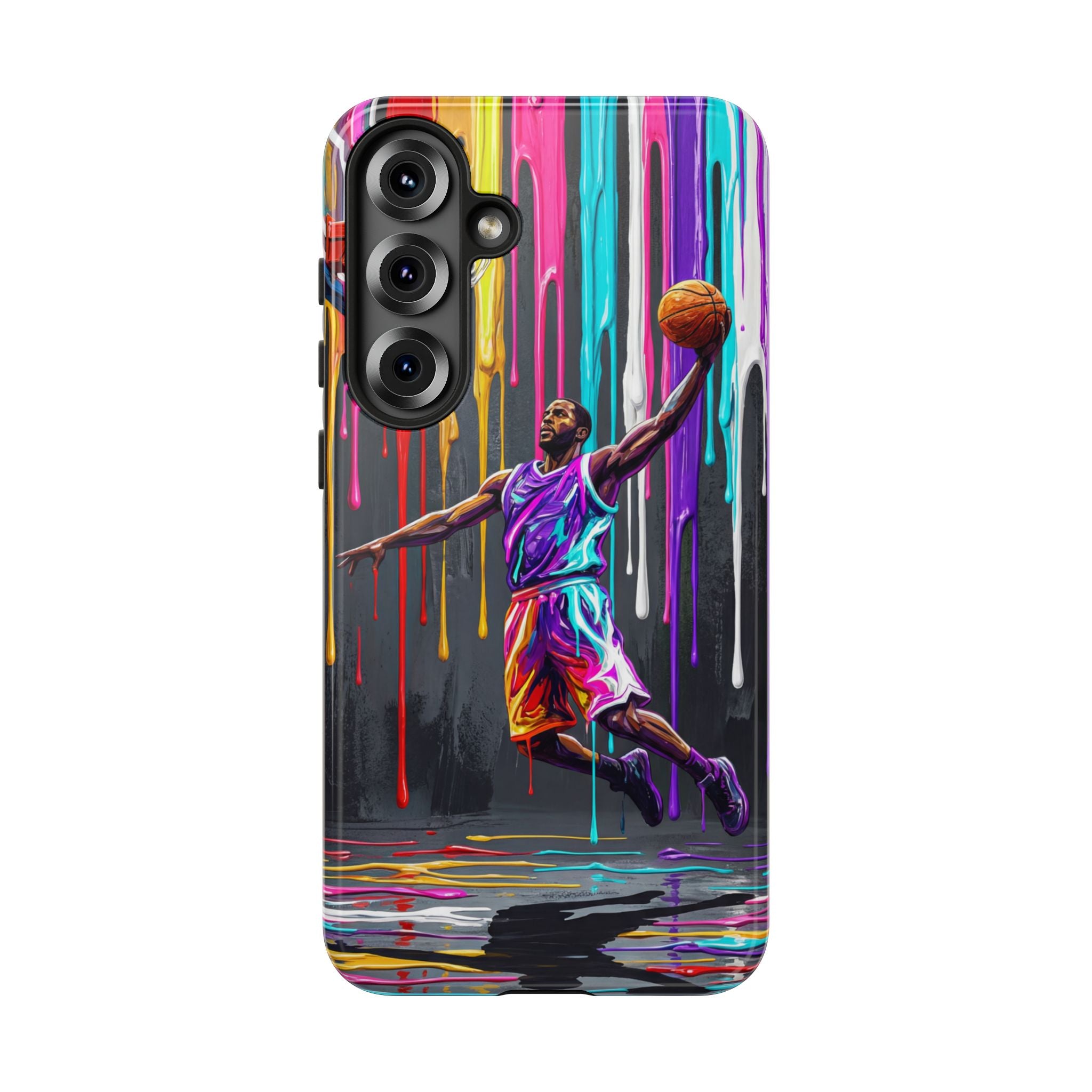 Color Splash Basketball Samsung Galaxy Phone Case | Vibrant Drip Dunk Design