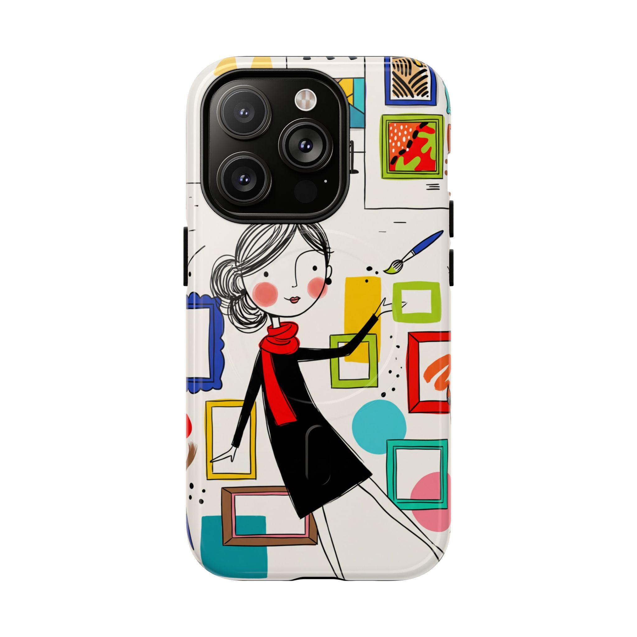 Art Gallery Illustration MagSafe iPhone Case | Cute Woman with Frames Design