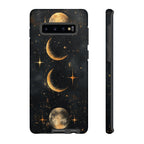 Celestial Moon Phases Tough Samsung Galaxy Case | Gold Crescent & Full Moon Galaxy Design