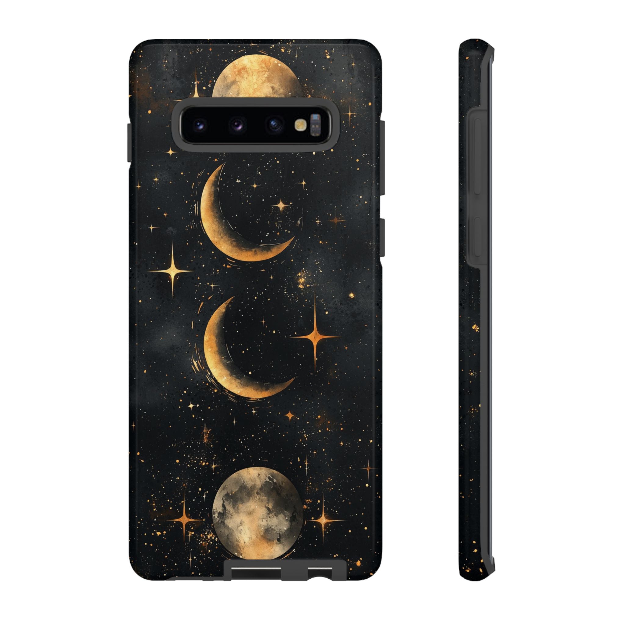 Celestial Moon Phases Tough Samsung Galaxy Case | Gold Crescent & Full Moon Galaxy Design