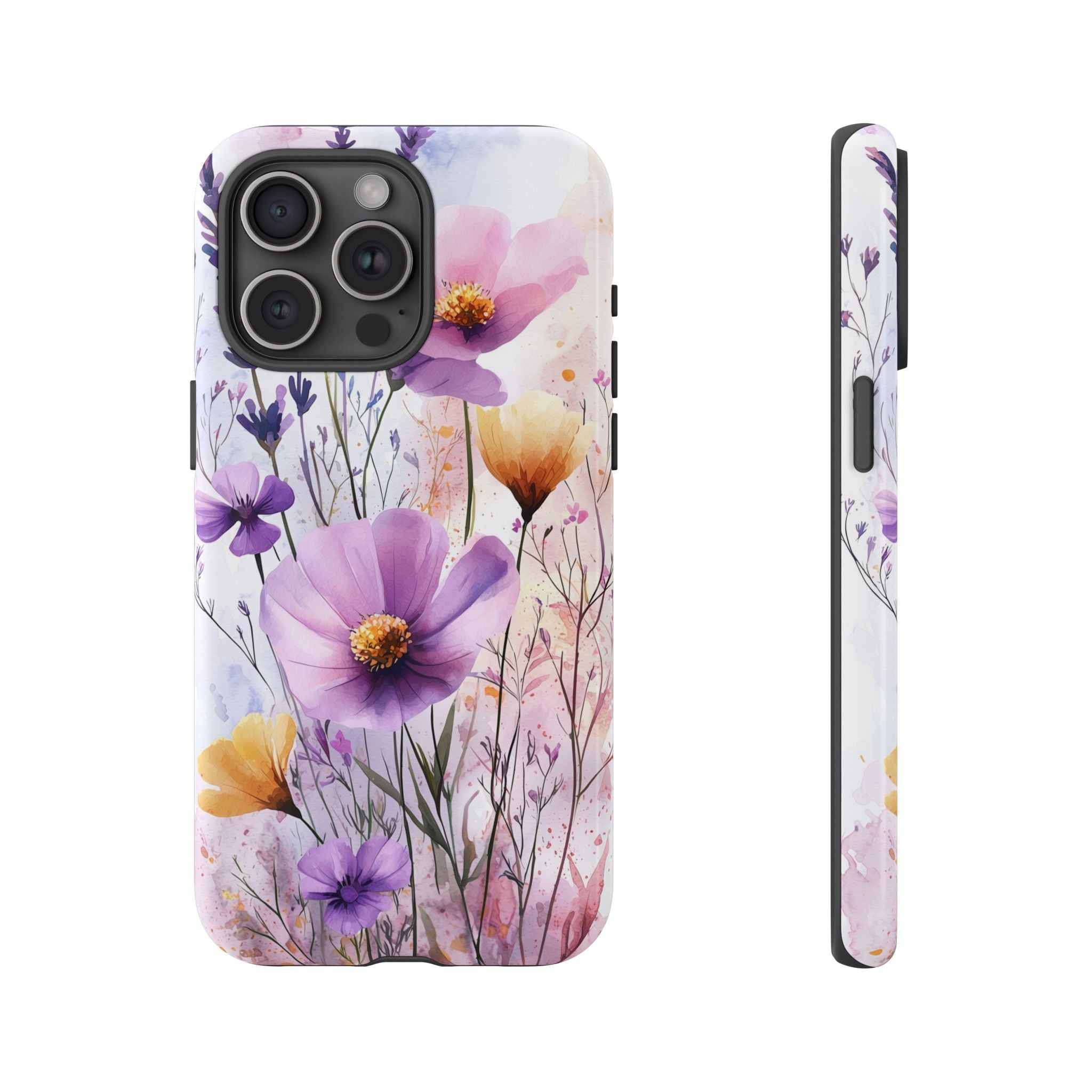Floral Watercolour Tough iPhone Case | Purple & Yellow Wildflowers