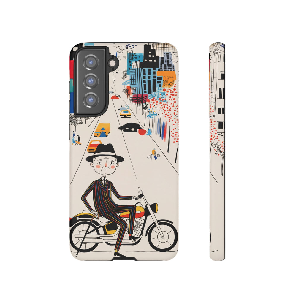 Custodia per telefono Samsung Galaxy "Vintage Grandpa Rider Motorcycle" | Paesaggio urbano illustrato