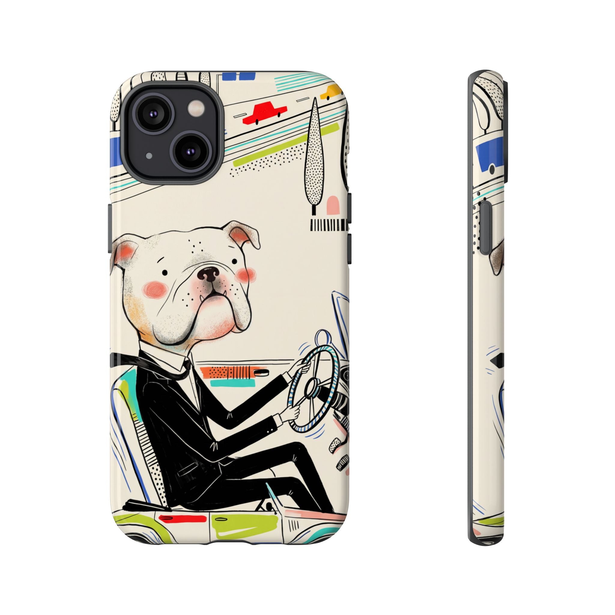 Bulldog Driver iPhone Case | Cute Retro Dog Illustration