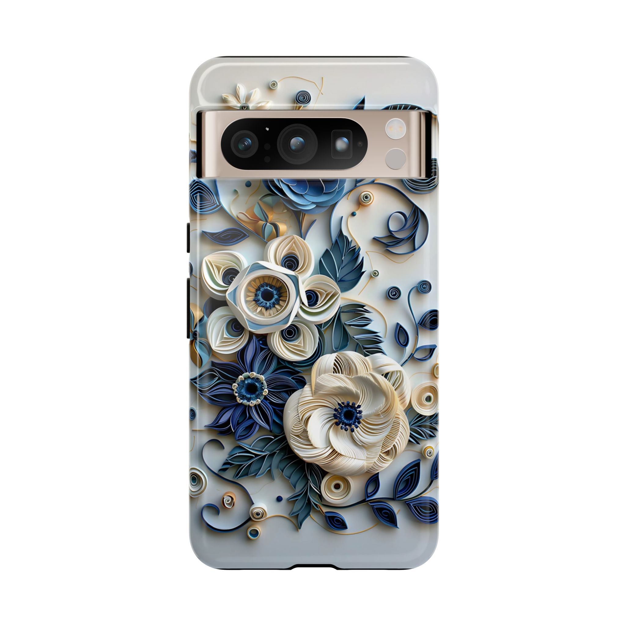 Floral Quilled Art Google Pixel Case — Blue & Cream Decorative Protection