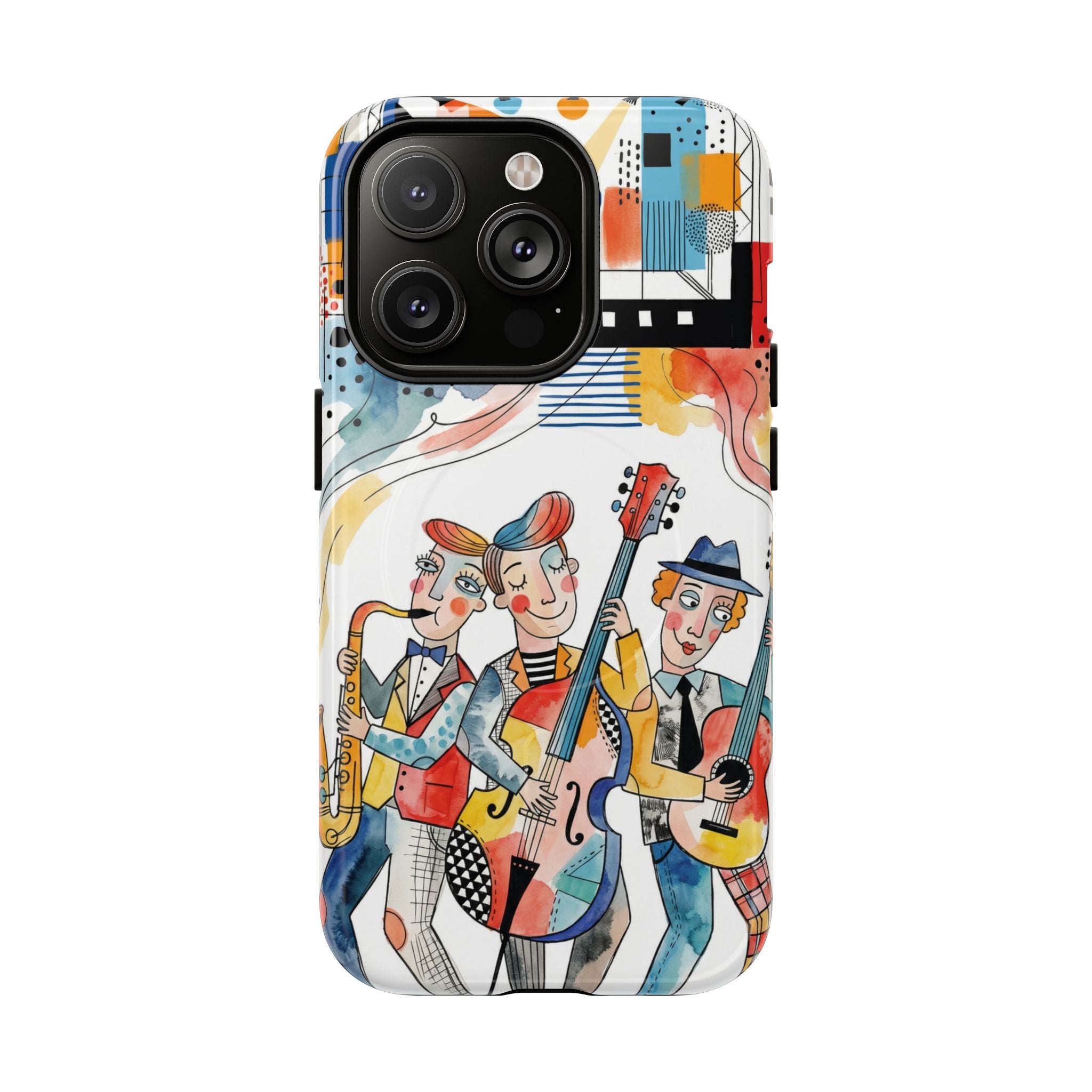 Musical Trio Illustrated MagSafe iPhone Case | Colorful Jazz Band Art Phone Cover