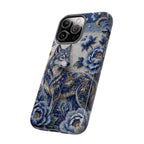 Blue Floral Wolf Tough iPhone Case | Moonlit Wolf Protective Cover