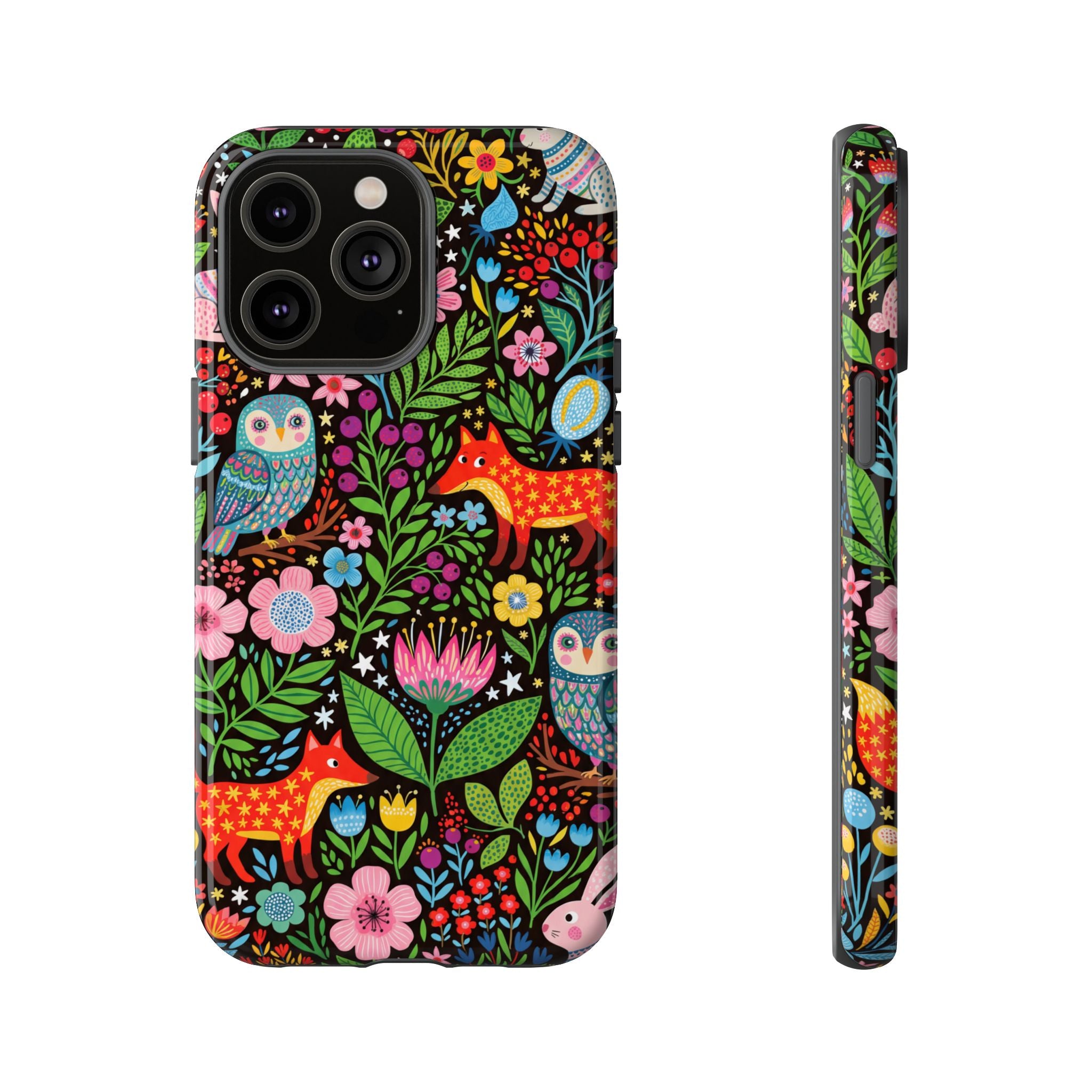 Floral Woodland iPhone Case | Colourful Fox & Owl Protective Cover